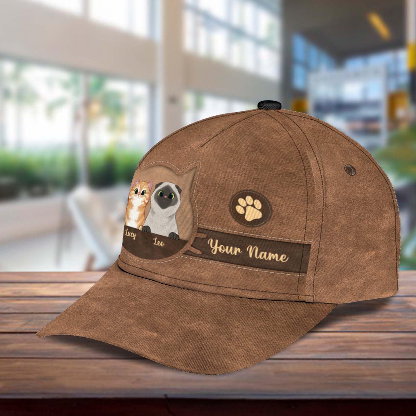 Cat Personalized Classic Cap, Personalized Gift for Cat Lovers, Cat Mom, Cat Dad Trucker Hats Custom Hats Gifts For Men & Women
