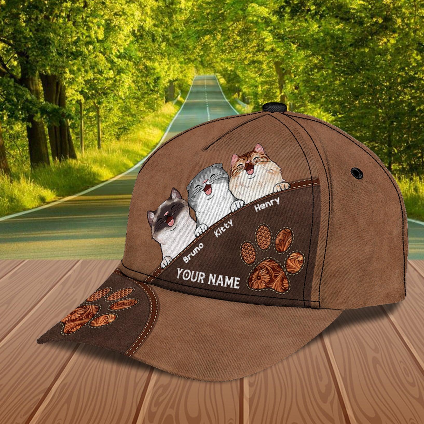 Cat Personalized Classic Cap, Personalized Gift for Cat Lovers, Cat Mom, Cat Dad Trucker Hats Custom Hats Gifts For Men & Women