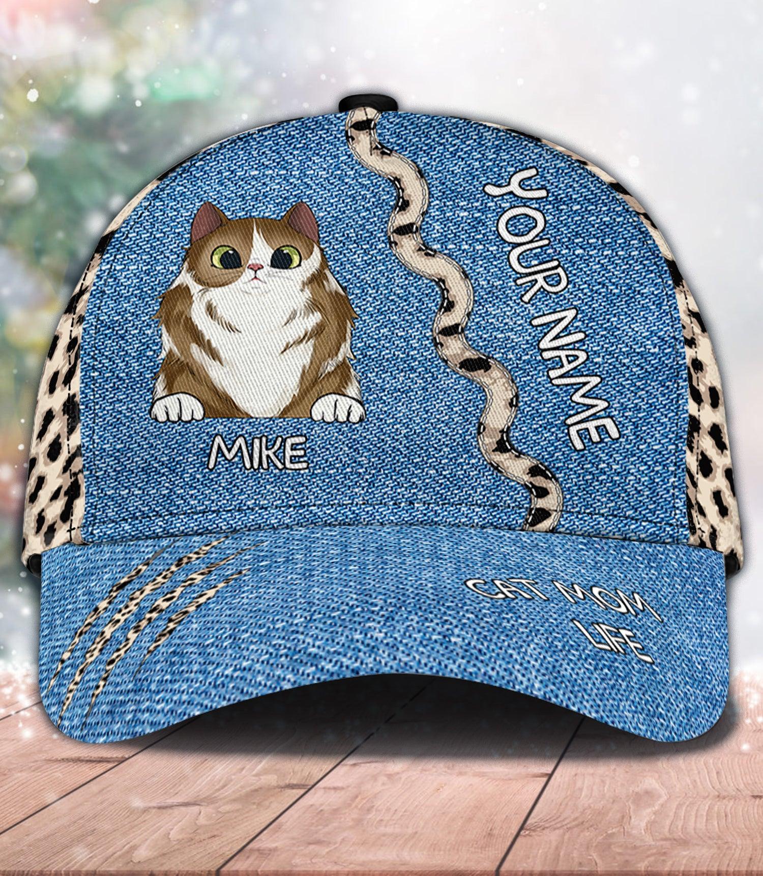 Cat Personalized Classic Cap, Personalized Gift for Cat Lovers, Cat Mom, Cat Dad Trucker Hats Custom Hats Gifts For Men & Women