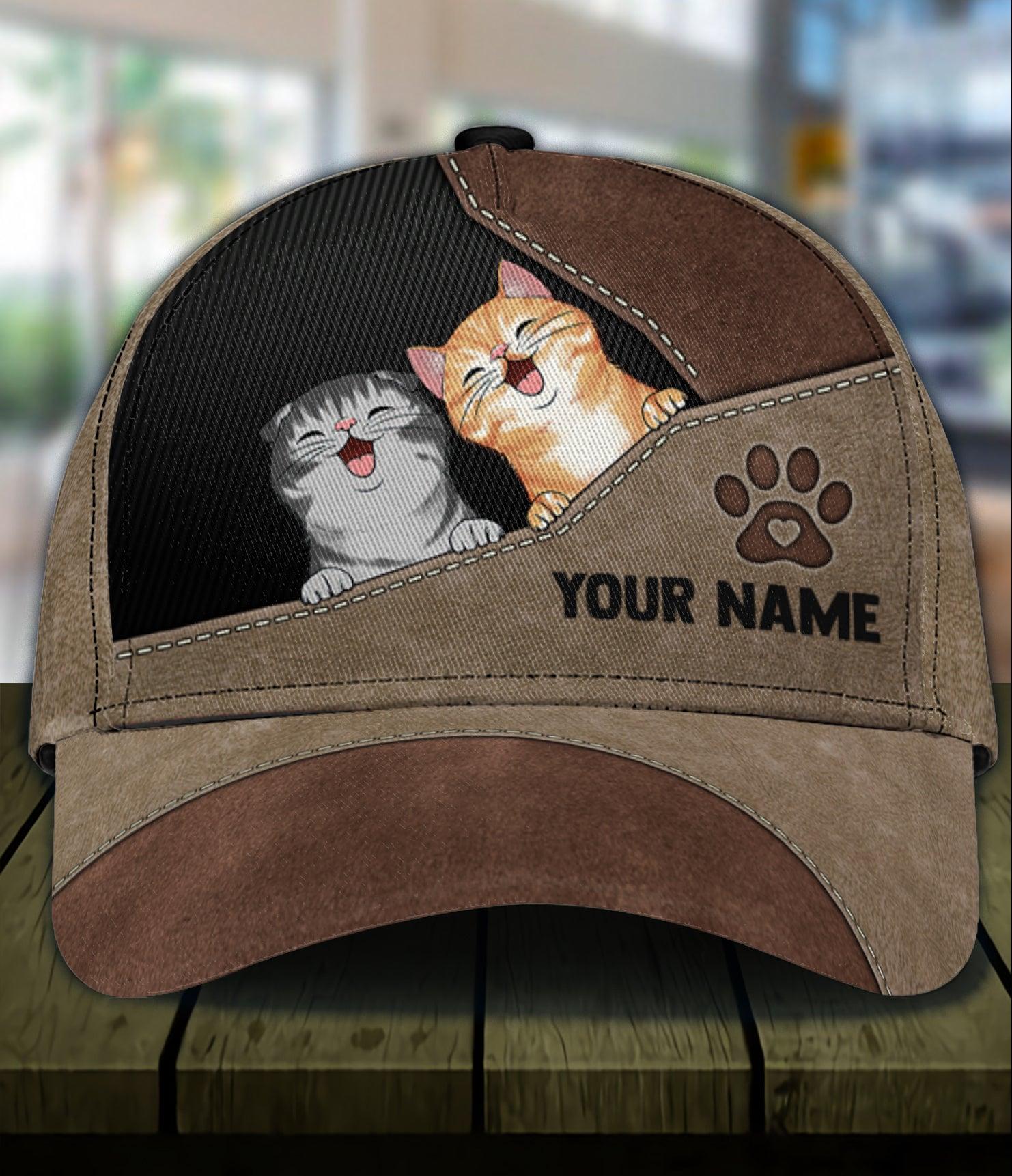 Cat Personalized Classic Cap, Personalized Gift for Cat Lovers, Cat Mom, Cat Dad Trucker Hats Custom Hats Gifts For Men & Women