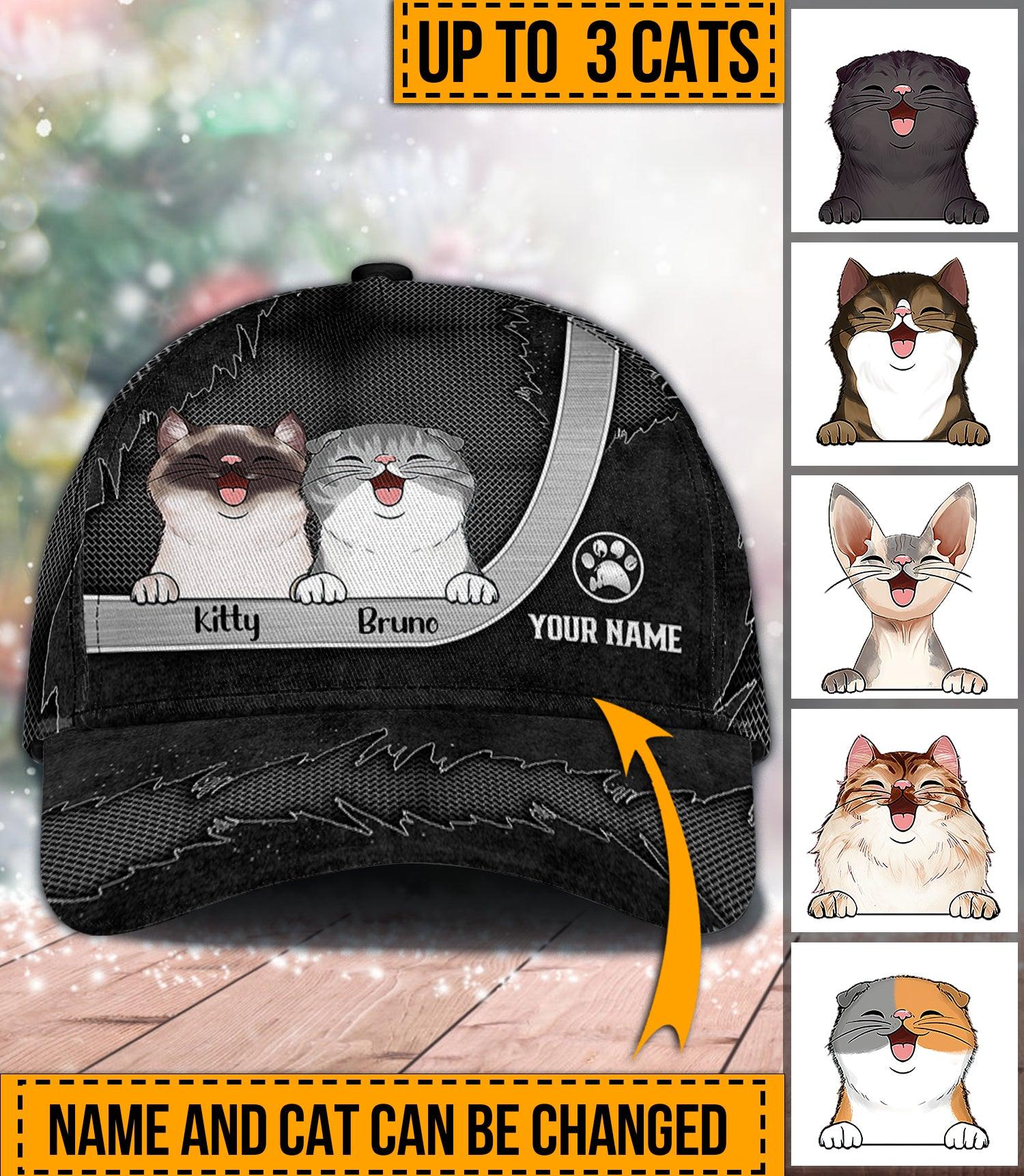 Cat Personalized Classic Cap, Personalized Gift for Cat Lovers, Cat Mom, Cat Dad Trucker Hats Custom Hats Gifts For Men & Women