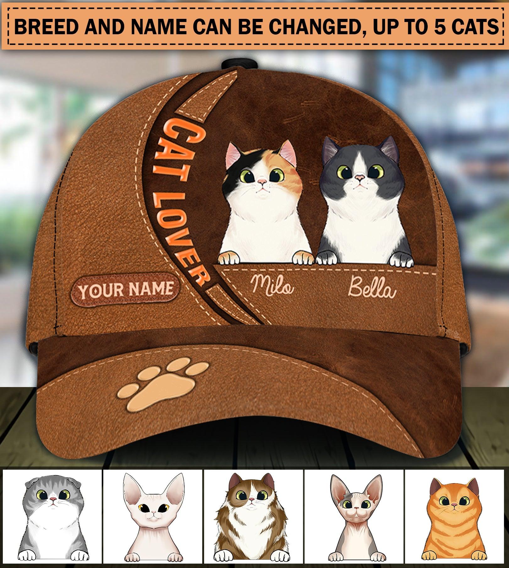 Cat Personalized Classic Cap, Personalized Gift for Cat Lovers, Cat Mom, Cat Dad Trucker Hats Custom Hats Gifts For Men & Women