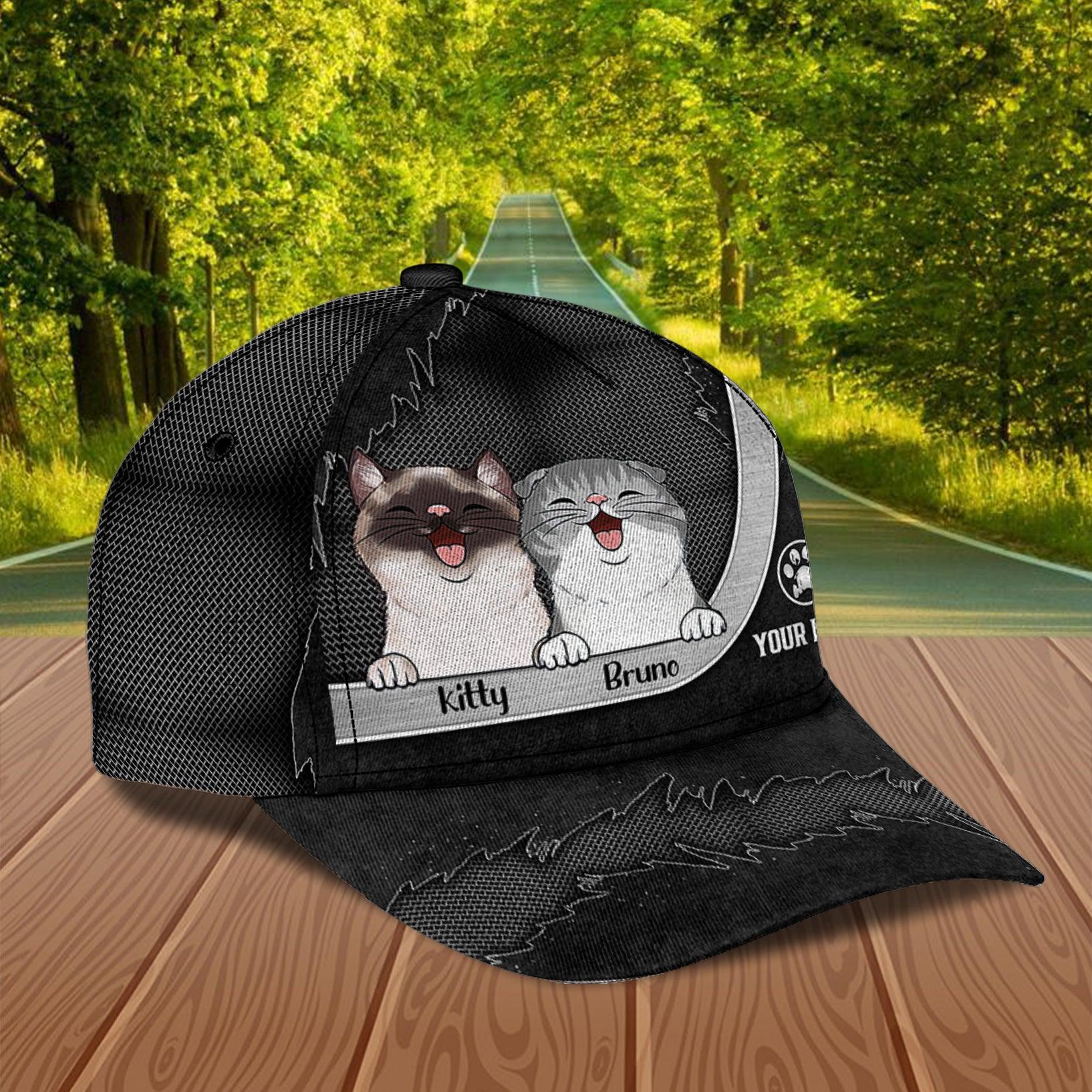 Cat Personalized Classic Cap, Personalized Gift for Cat Lovers, Cat Mom, Cat Dad Trucker Hats Custom Hats Gifts For Men & Women