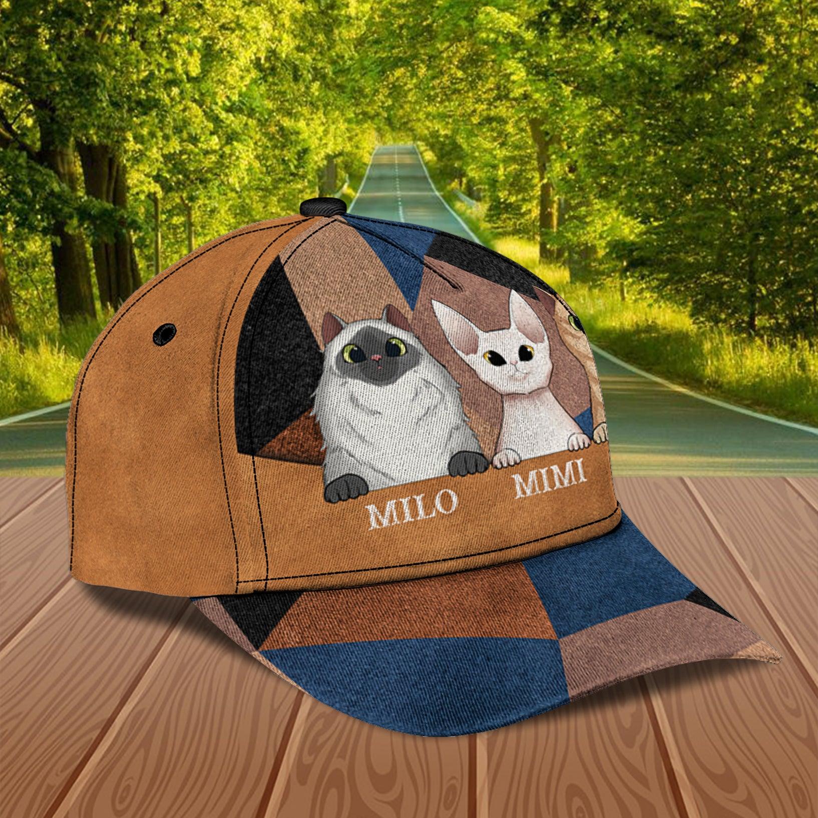 Cat Personalized Classic Cap, Personalized Gift for Cat Lovers, Cat Mom, Cat Dad Trucker Hats Custom Hats Gifts For Men & Women