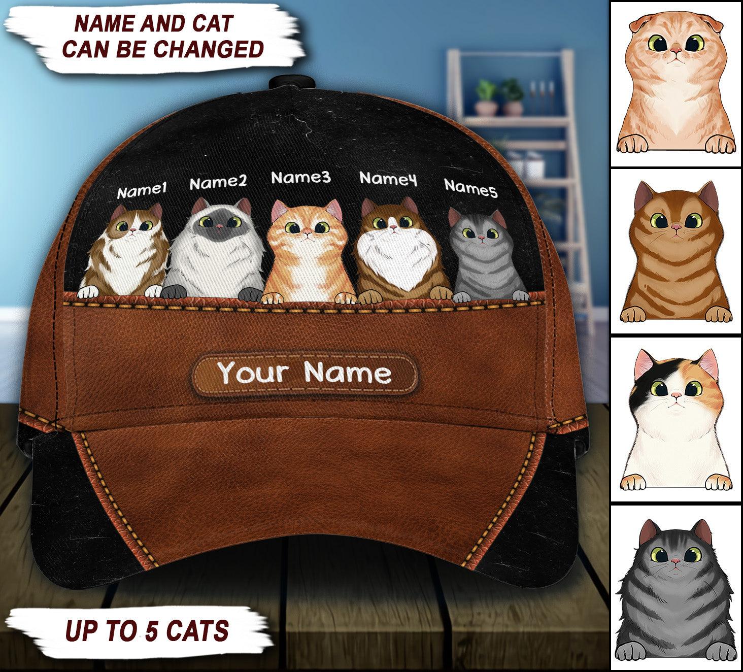 Cat Personalized Classic Cap, Personalized Gift for Cat Lovers, Cat Mom, Cat Dad Trucker Hats Custom Hats Gifts For Men & Women