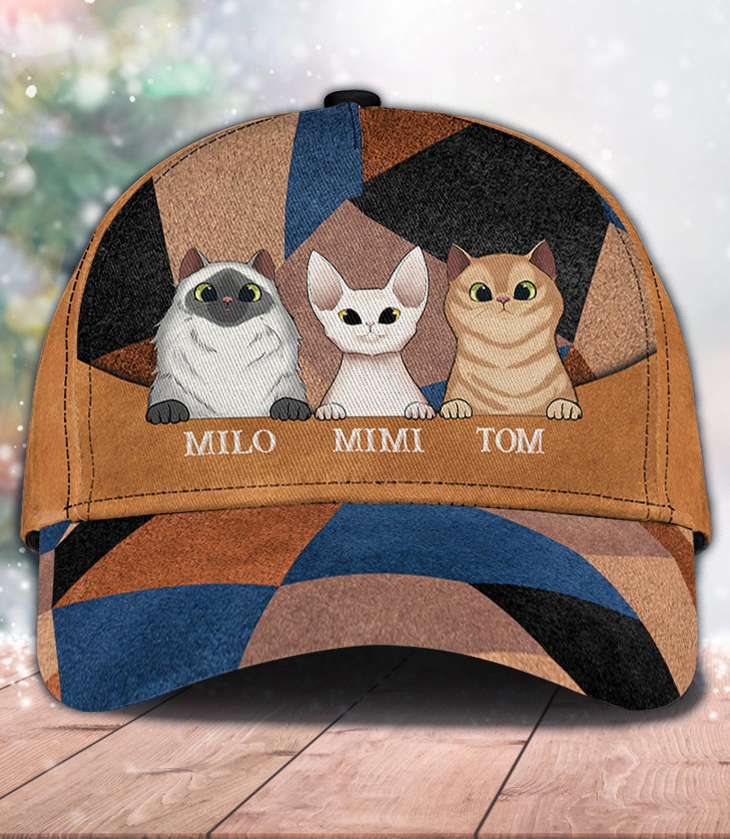 Cat Personalized Classic Cap, Personalized Gift for Cat Lovers, Cat Mom, Cat Dad Trucker Hats Custom Hats Gifts For Men & Women