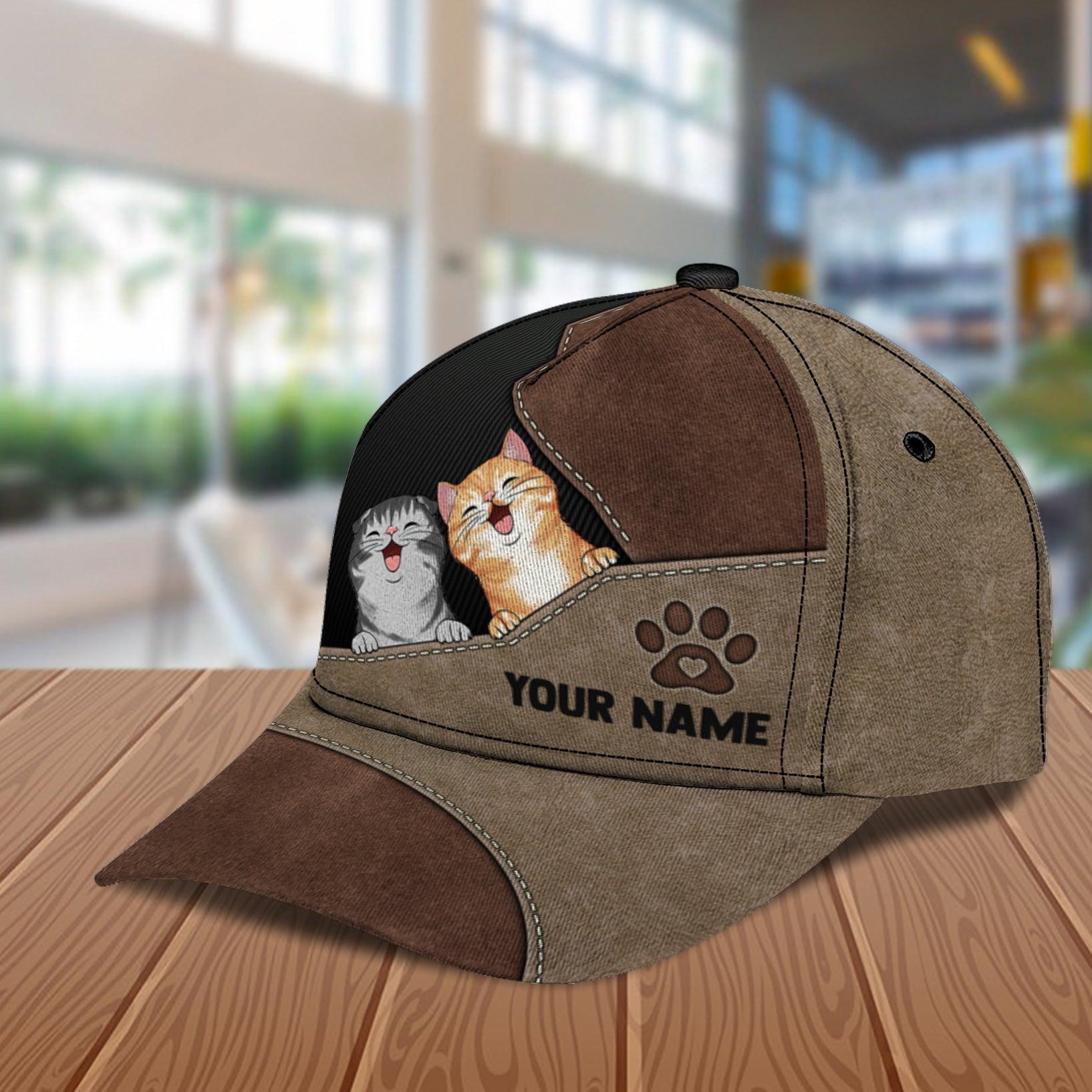 Cat Personalized Classic Cap, Personalized Gift for Cat Lovers, Cat Mom, Cat Dad Trucker Hats Custom Hats Gifts For Men & Women