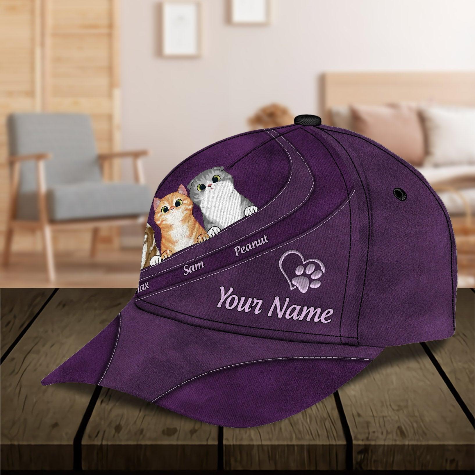 Cat Personalized Classic Cap, Personalized Gift for Cat Lovers, Cat Mom, Cat Dad Trucker Hats Custom Hats Gifts For Men & Women