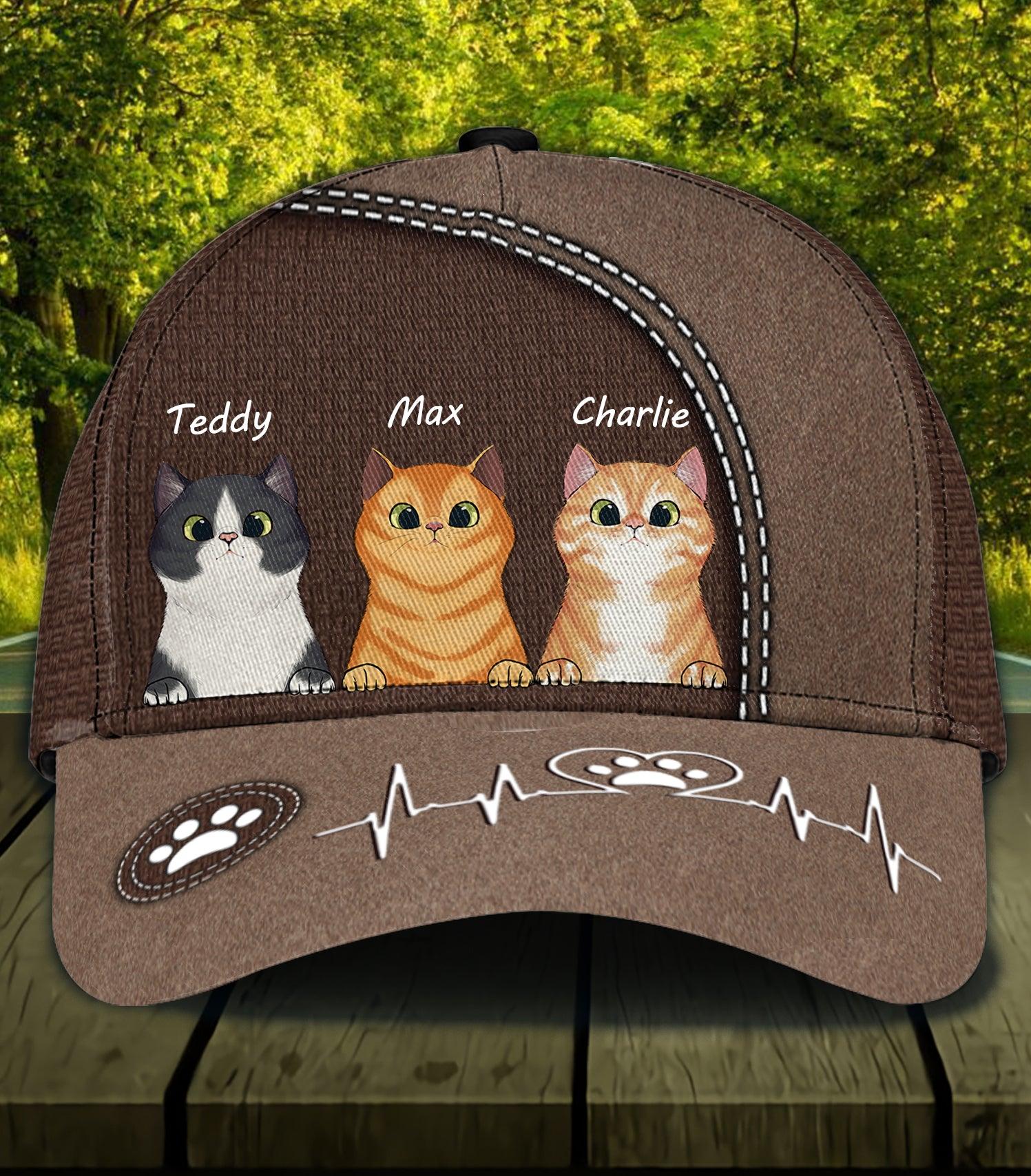 Cat Personalized Classic Cap, Personalized Gift for Cat Lovers, Cat Mom, Cat Dad Trucker Hats Custom Hats Gifts For Men & Women