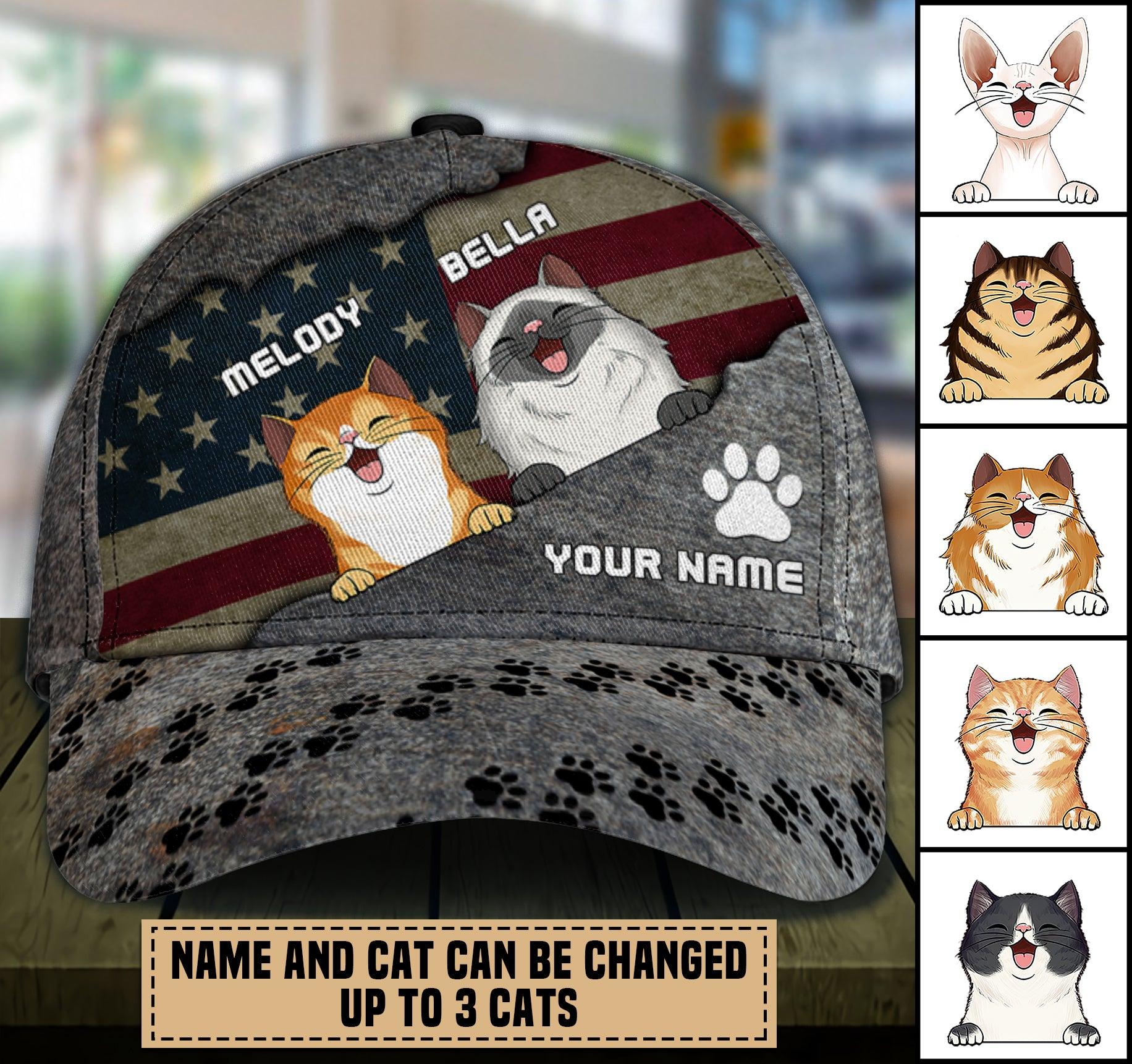 Cat Personalized Classic Cap, Personalized Gift for Cat Lovers, Cat Mom, Cat Dad Trucker Hats Custom Hats Gifts For Men & Women