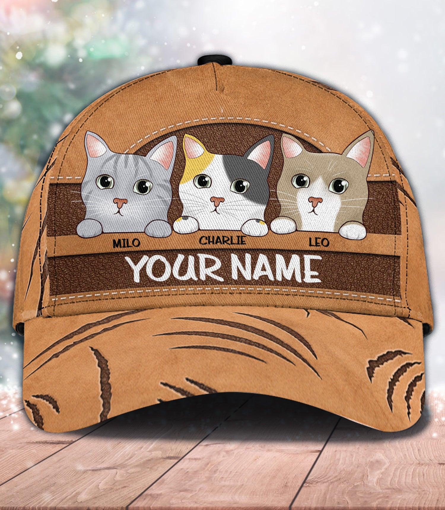 Cat Personalized Classic Cap, Personalized Gift for Cat Lovers, Cat Mom, Cat Dad Trucker Hats Custom Hats Gifts For Men & Women