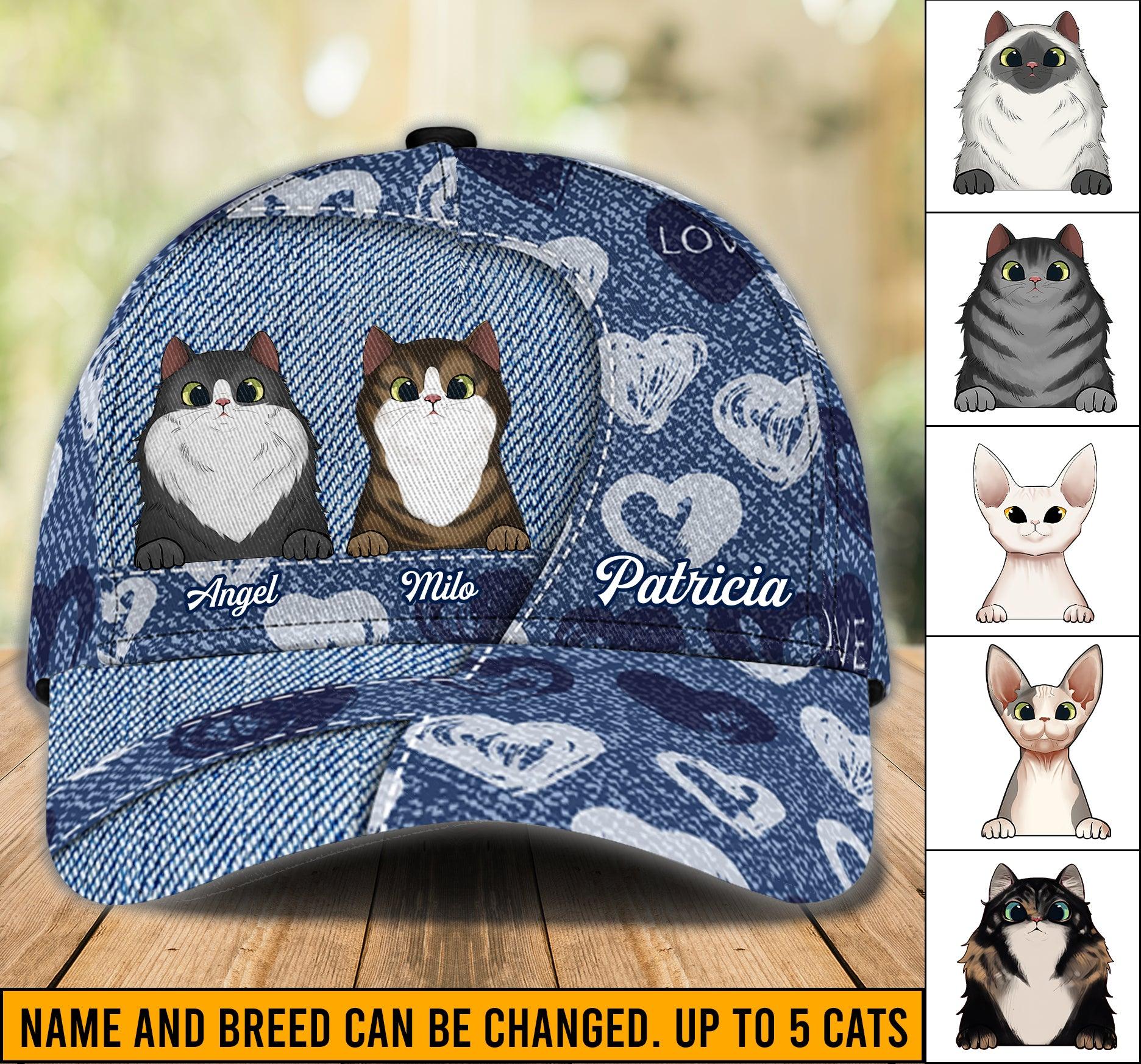 Cat Personalized Classic Cap, Personalized Gift for Cat Lovers, Cat Mom, Cat Dad Trucker Hats Custom Hats Gifts For Men & Women