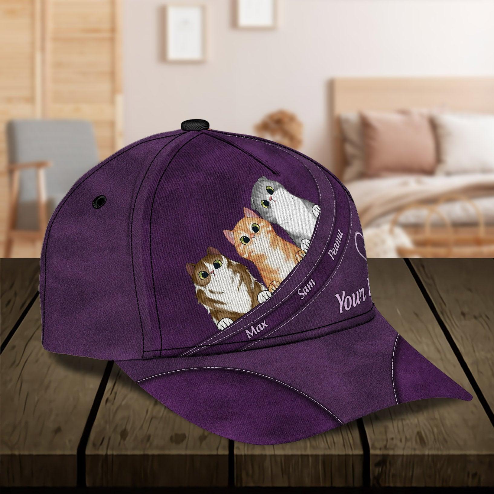 Cat Personalized Classic Cap, Personalized Gift for Cat Lovers, Cat Mom, Cat Dad Trucker Hats Custom Hats Gifts For Men & Women