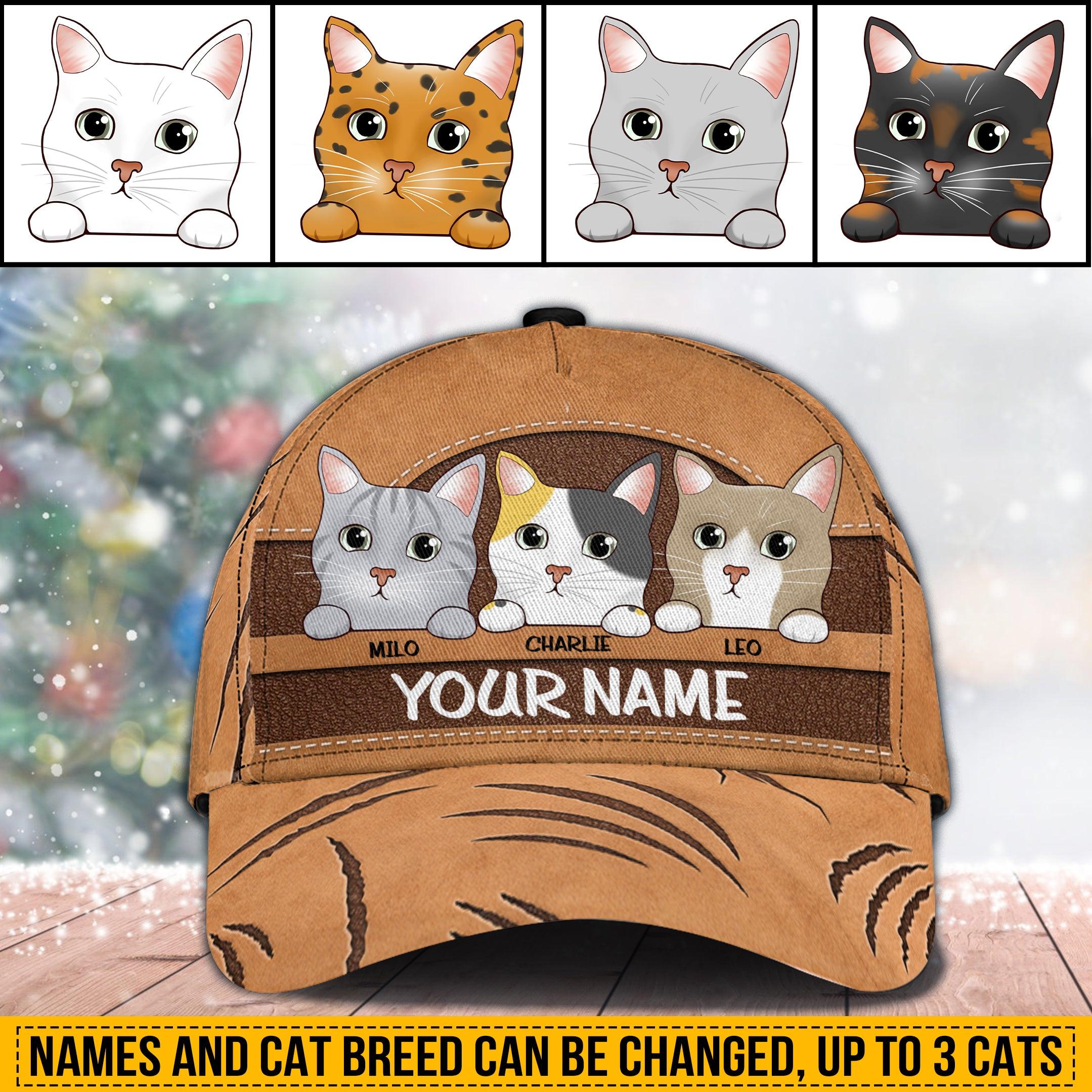 Cat Personalized Classic Cap, Personalized Gift for Cat Lovers, Cat Mom, Cat Dad Trucker Hats Custom Hats Gifts For Men & Women