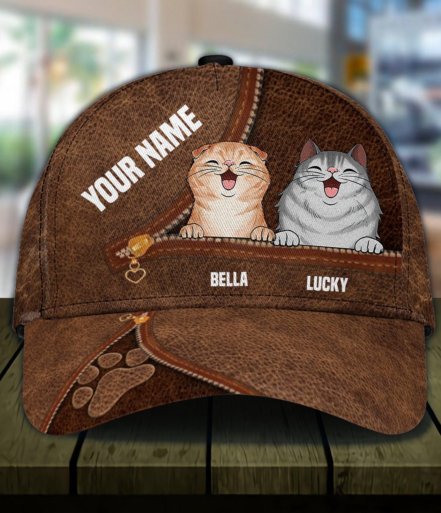 Cat Personalized Classic Cap, Personalized Gift for Cat Lovers, Cat Mom, Cat Dad Trucker Hats Custom Hats Gifts For Men & Women