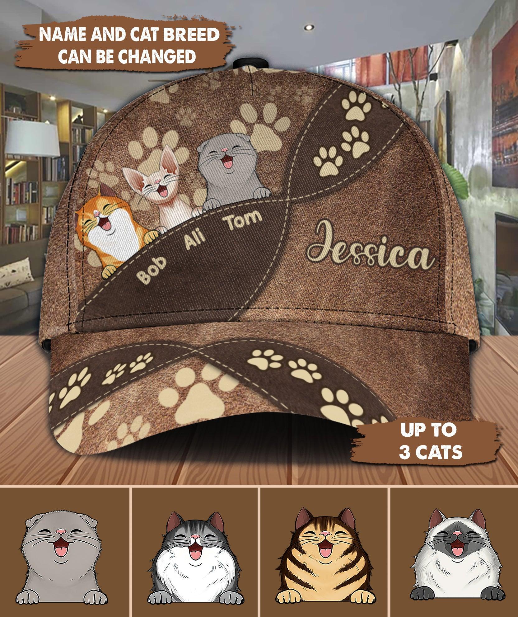 Cat Personalized Classic Cap, Personalized Gift for Cat Lovers, Cat Mom, Cat Dad Trucker Hats Custom Hats Gifts For Men & Women