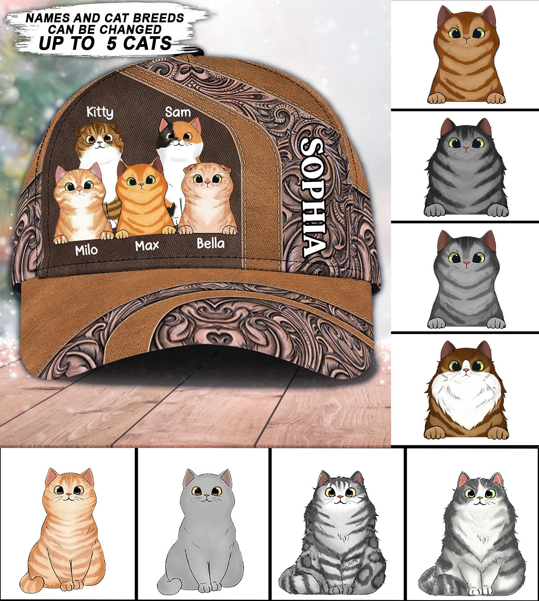 Cat Personalized Classic Cap, Personalized Gift for Cat Lovers, Cat Mom, Cat Dad Trucker Hats Custom Hats Gifts For Men & Women