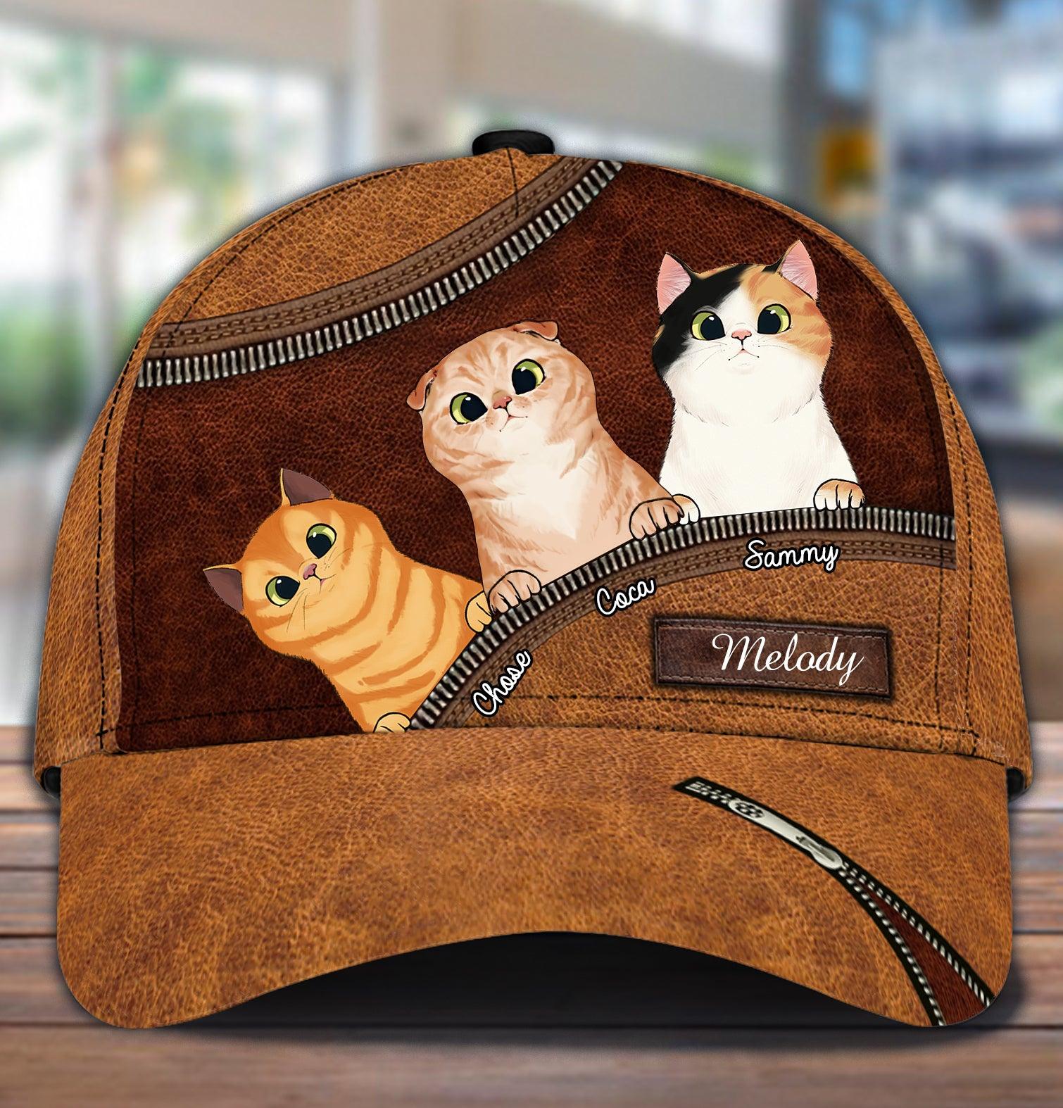 Cat Personalized Classic Cap, Personalized Gift for Cat Lovers, Cat Mom, Cat Dad Trucker Hats Custom Hats Gifts For Men & Women