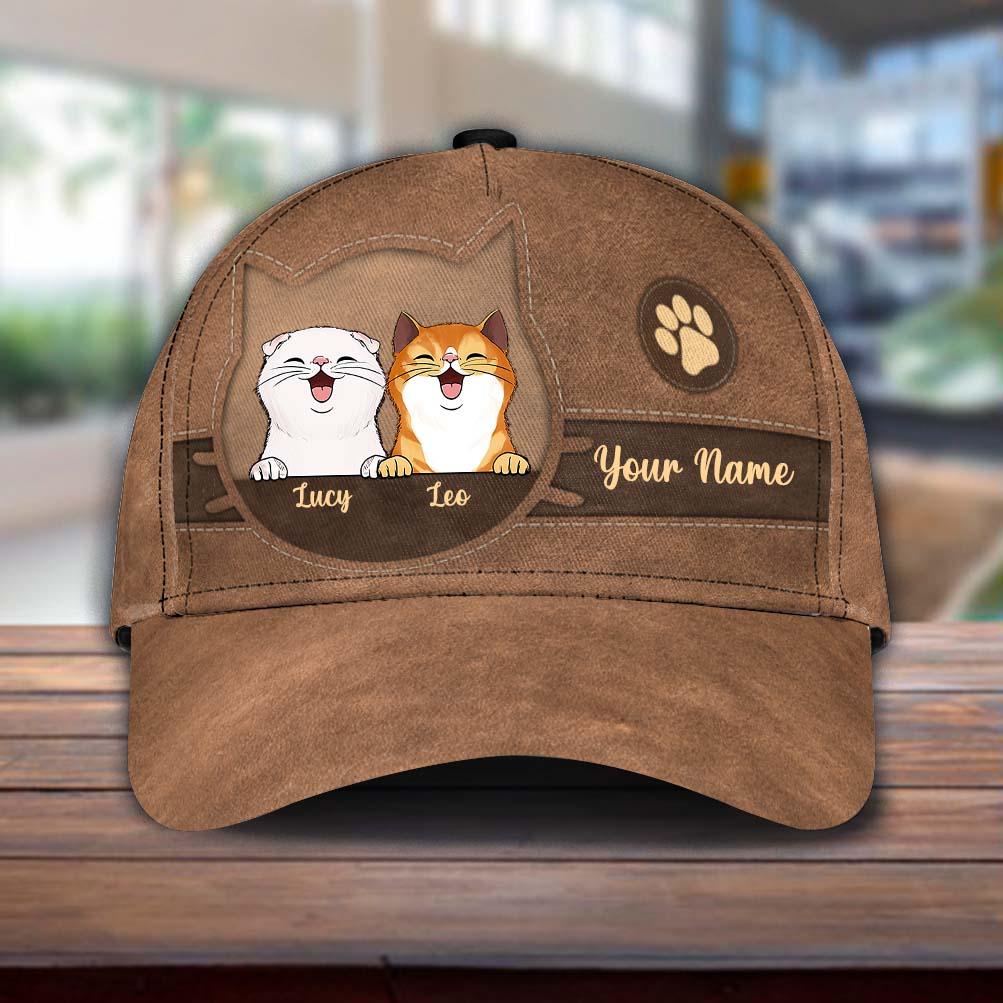 Cat Personalized Classic Cap, Personalized Gift for Cat Lovers, Cat Mom, Cat Dad Trucker Hats Custom Hats Gifts For Men & Women