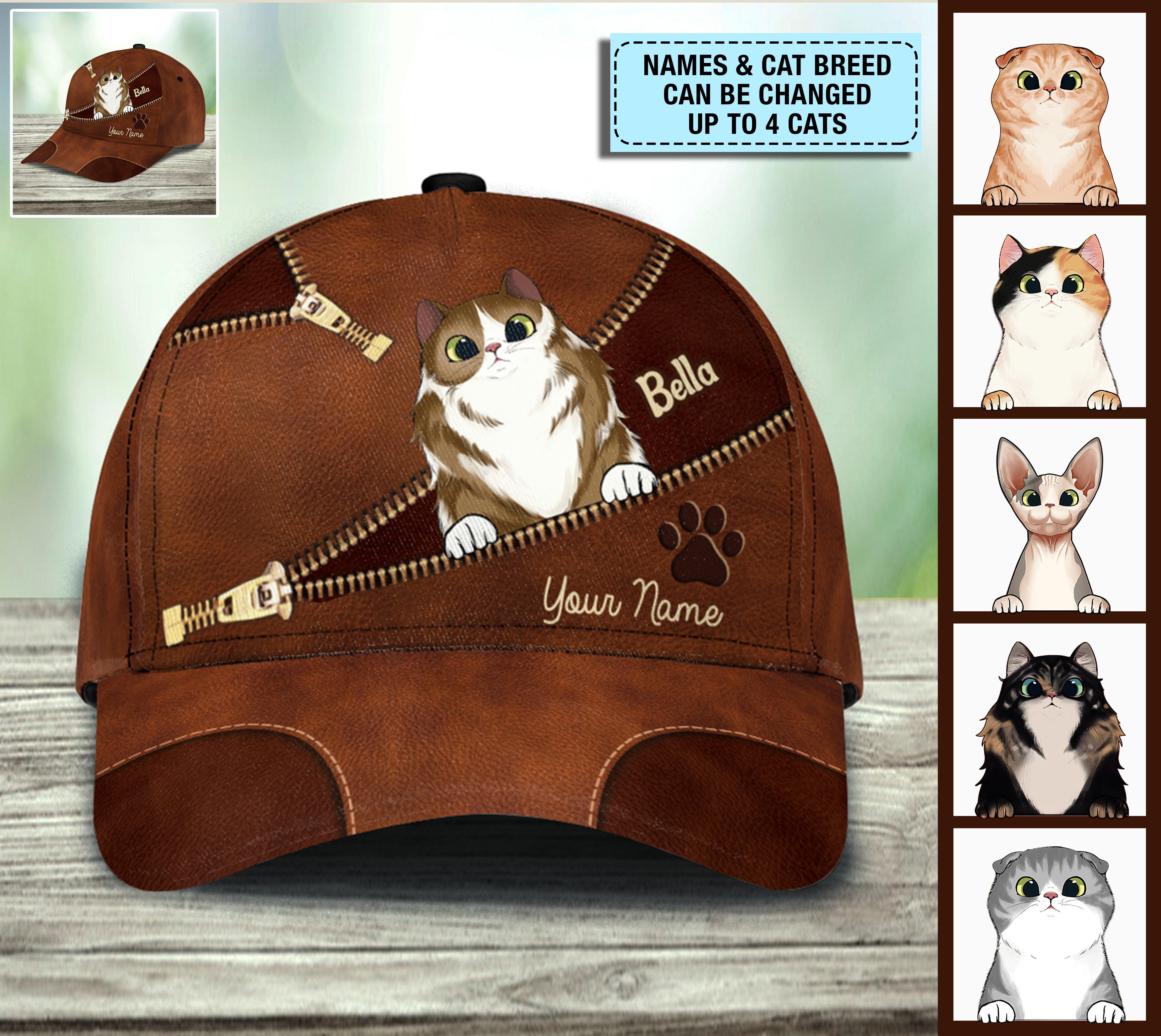 Cat Personalized Classic Cap, Personalized Gift for Cat Lovers, Cat Mom, Cat Dad Trucker Hats Custom Hats Gifts For Men & Women