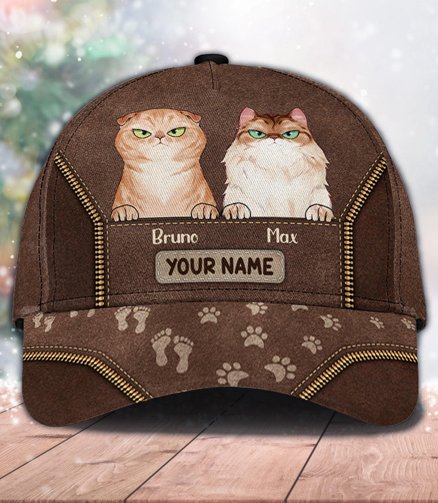 Cat Personalized Classic Cap, Personalized Gift for Cat Lovers, Cat Mom, Cat Dad Trucker Hats Custom Hats Gifts For Men & Women