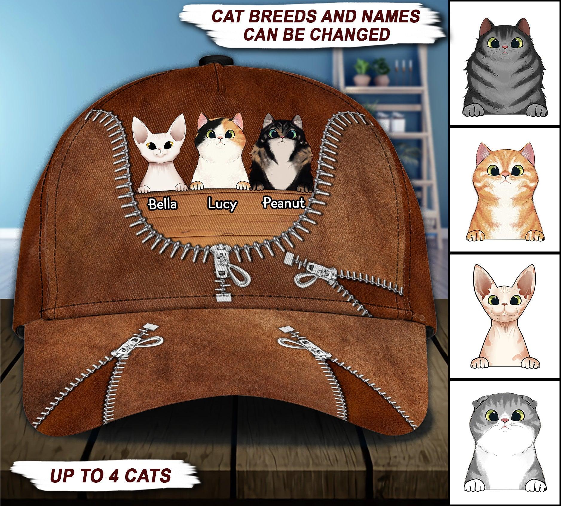 Cat Personalized Classic Cap, Personalized Gift for Cat Lovers, Cat Mom, Cat Dad Trucker Hats Custom Hats Gifts For Men & Women