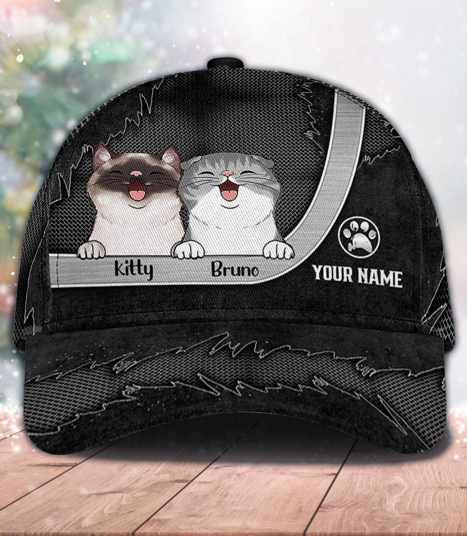 Cat Personalized Classic Cap, Personalized Gift for Cat Lovers, Cat Mom, Cat Dad Trucker Hats Custom Hats Gifts For Men & Women