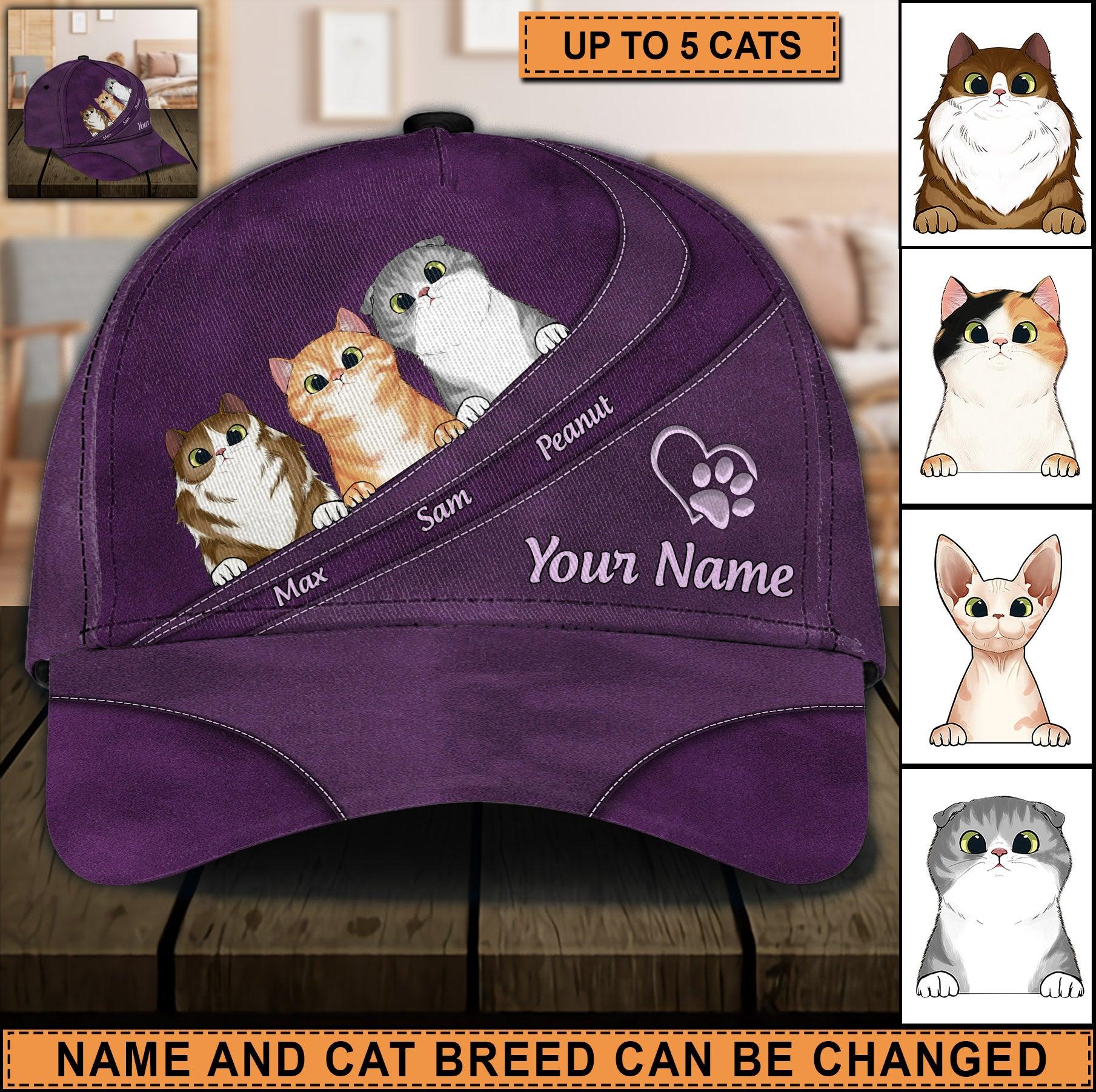 Cat Personalized Classic Cap, Personalized Gift for Cat Lovers, Cat Mom, Cat Dad Trucker Hats Custom Hats Gifts For Men & Women