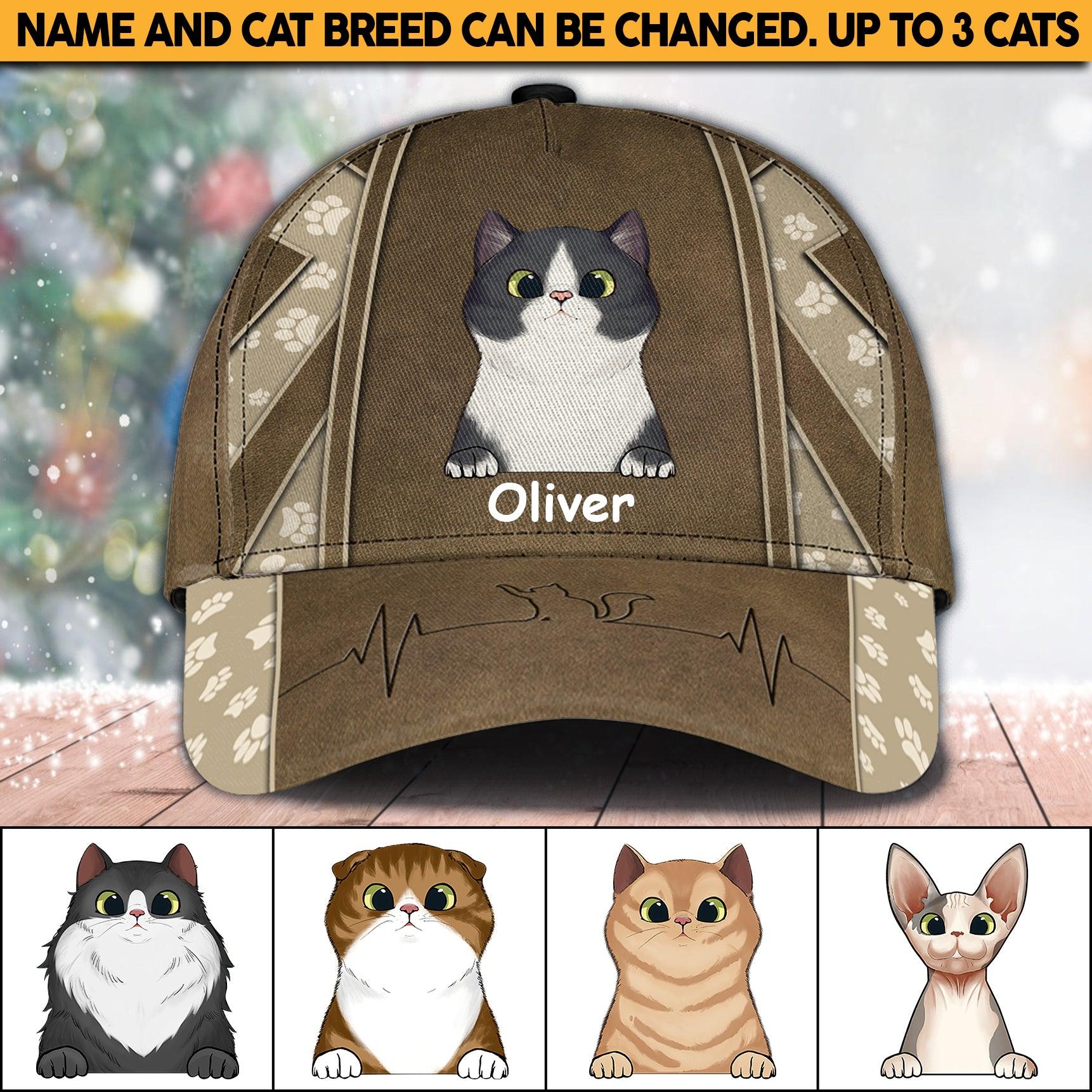 Cat Personalized Classic Cap, Personalized Gift for Cat Lovers, Cat Mom, Cat Dad Trucker Hats Custom Hats Gifts For Men & Women