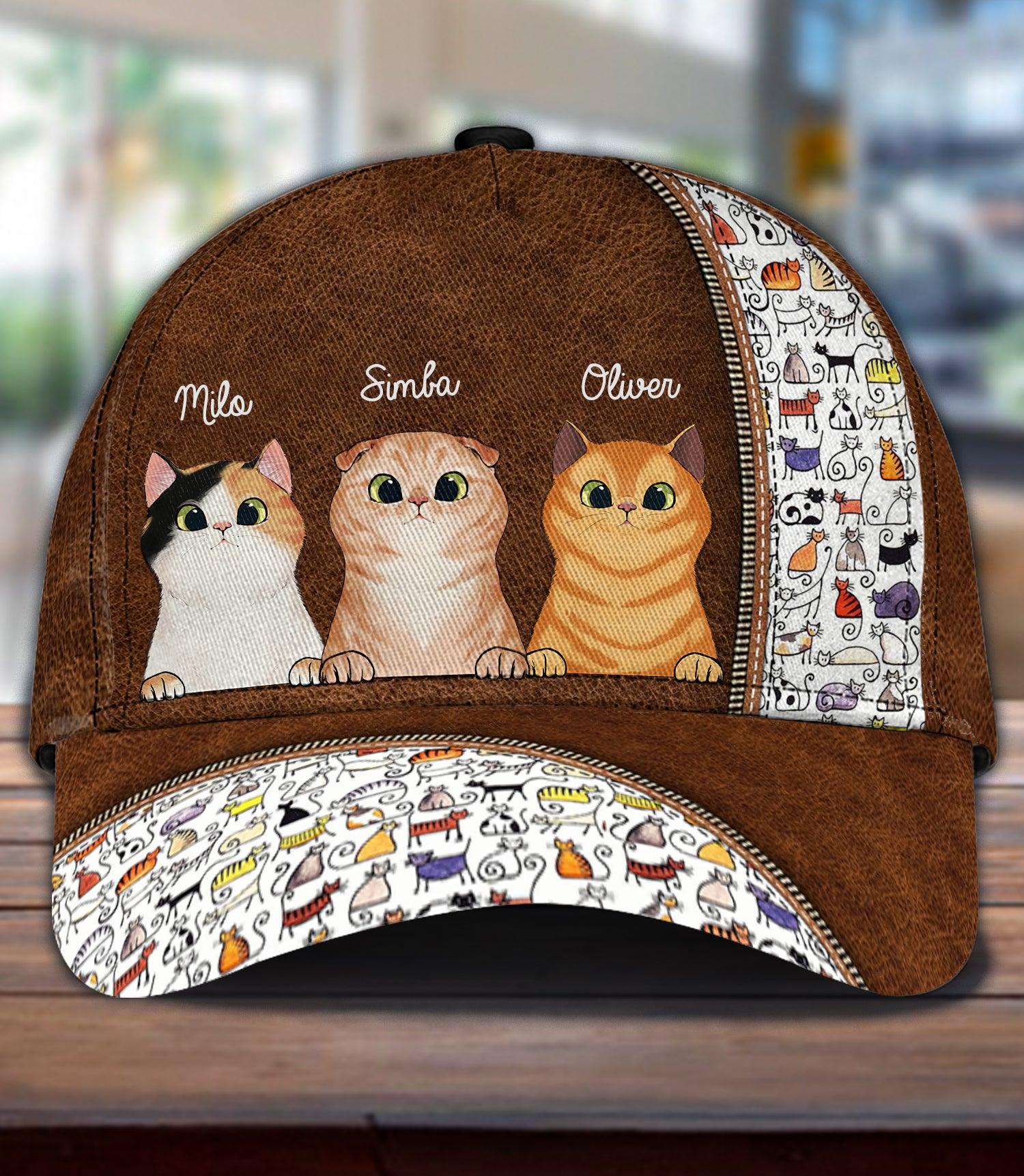 Cat Personalized Classic Cap, Personalized Gift for Cat Lovers, Cat Mom, Cat Dad Trucker Hats Custom Hats Gifts For Men & Women