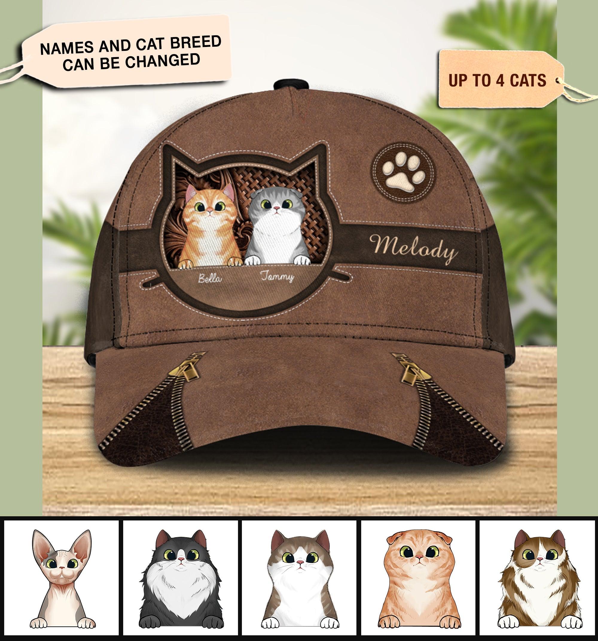 Cat Personalized Classic Cap, Personalized Gift for Cat Lovers, Cat Mom, Cat Dad Trucker Hats Custom Hats Gifts For Men & Women