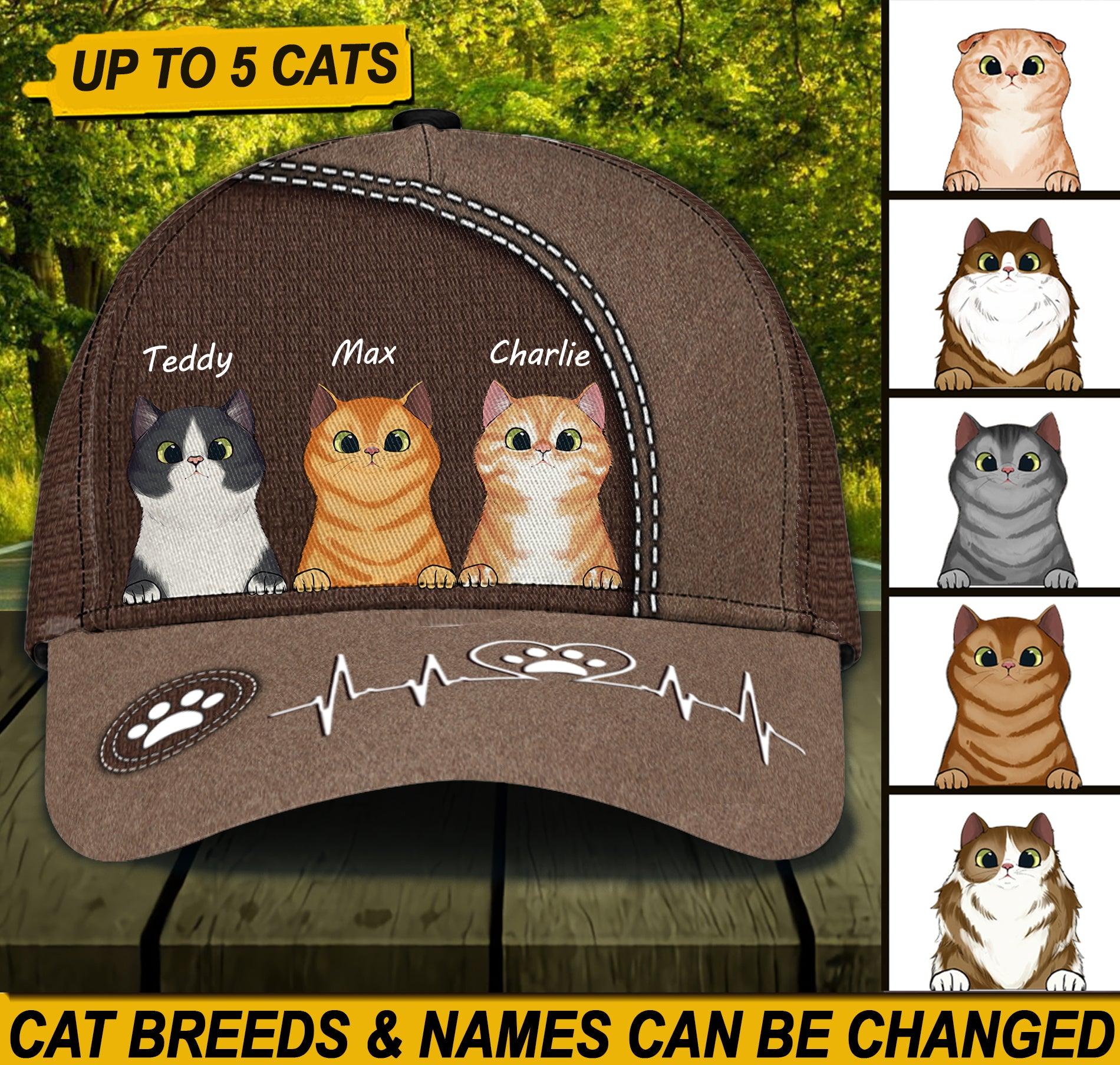 Cat Personalized Classic Cap, Personalized Gift for Cat Lovers, Cat Mom, Cat Dad Trucker Hats Custom Hats Gifts For Men & Women