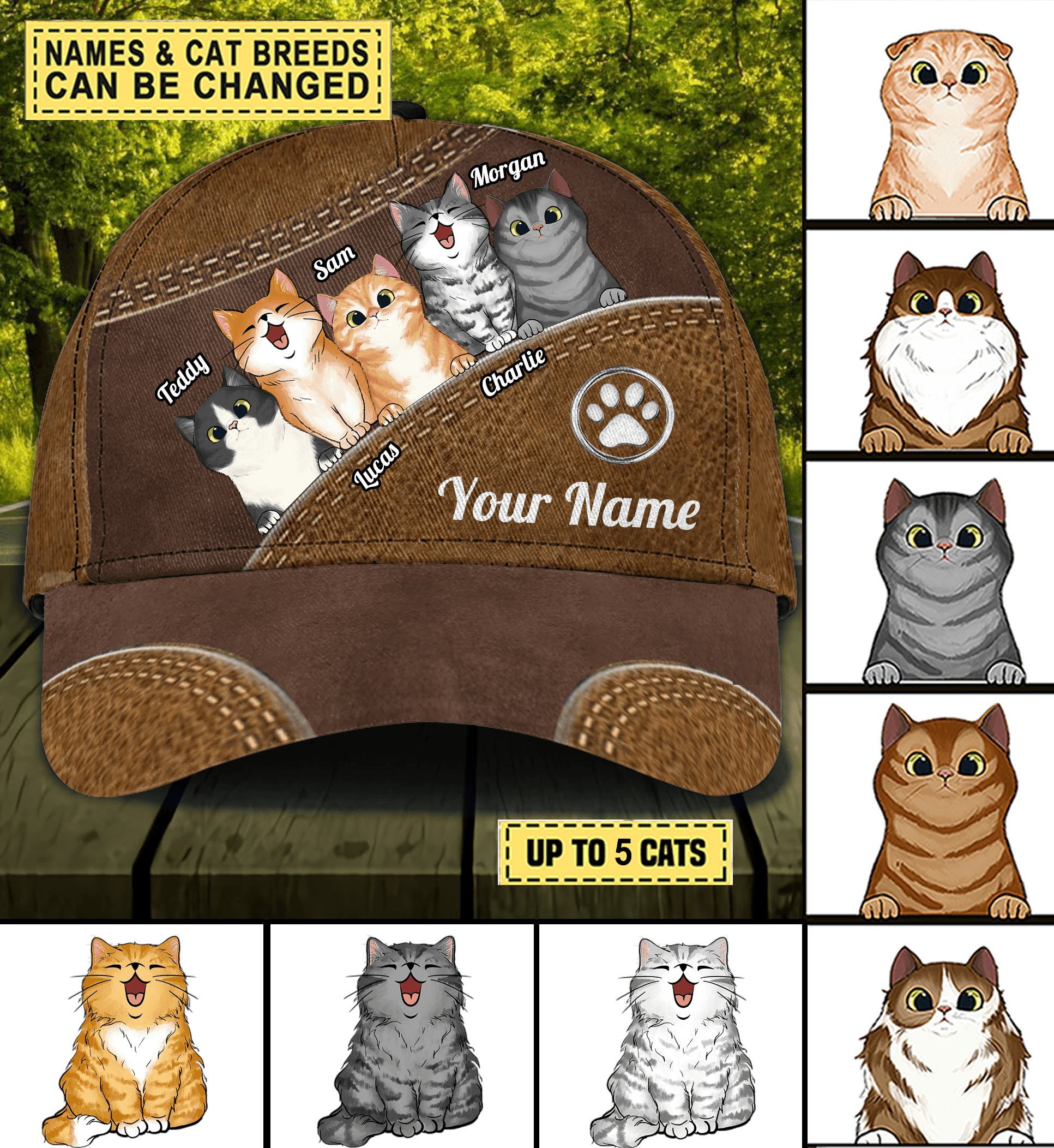 Cat Personalized Classic Cap, Personalized Gift for Cat Lovers, Cat Mom, Cat Dad Trucker Hats Custom Hats Gifts For Men & Women