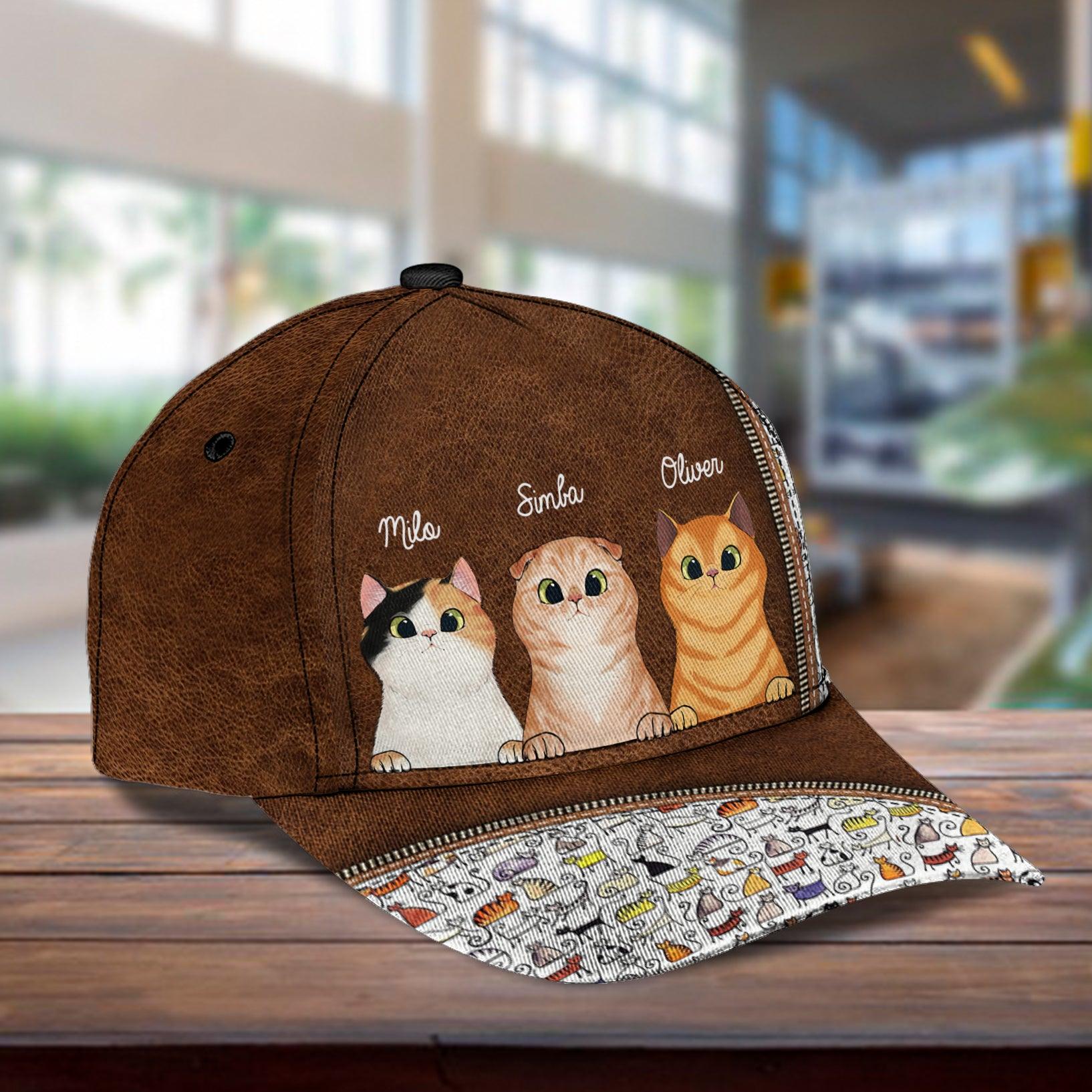 Cat Personalized Classic Cap, Personalized Gift for Cat Lovers, Cat Mom, Cat Dad Trucker Hats Custom Hats Gifts For Men & Women