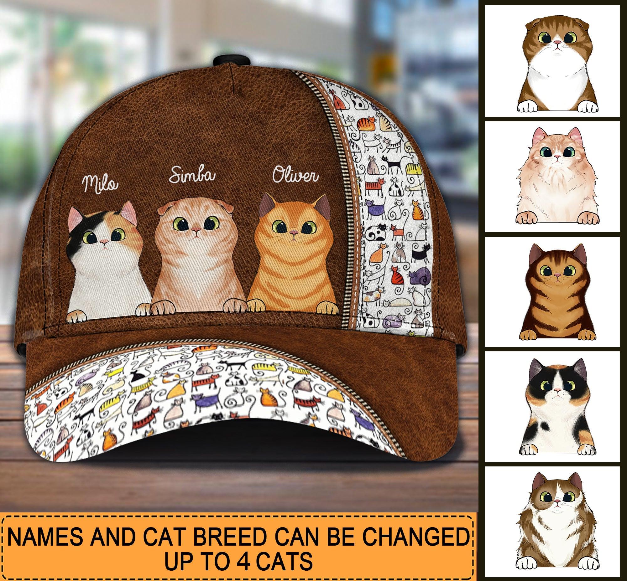 Cat Personalized Classic Cap, Personalized Gift for Cat Lovers, Cat Mom, Cat Dad Trucker Hats Custom Hats Gifts For Men & Women