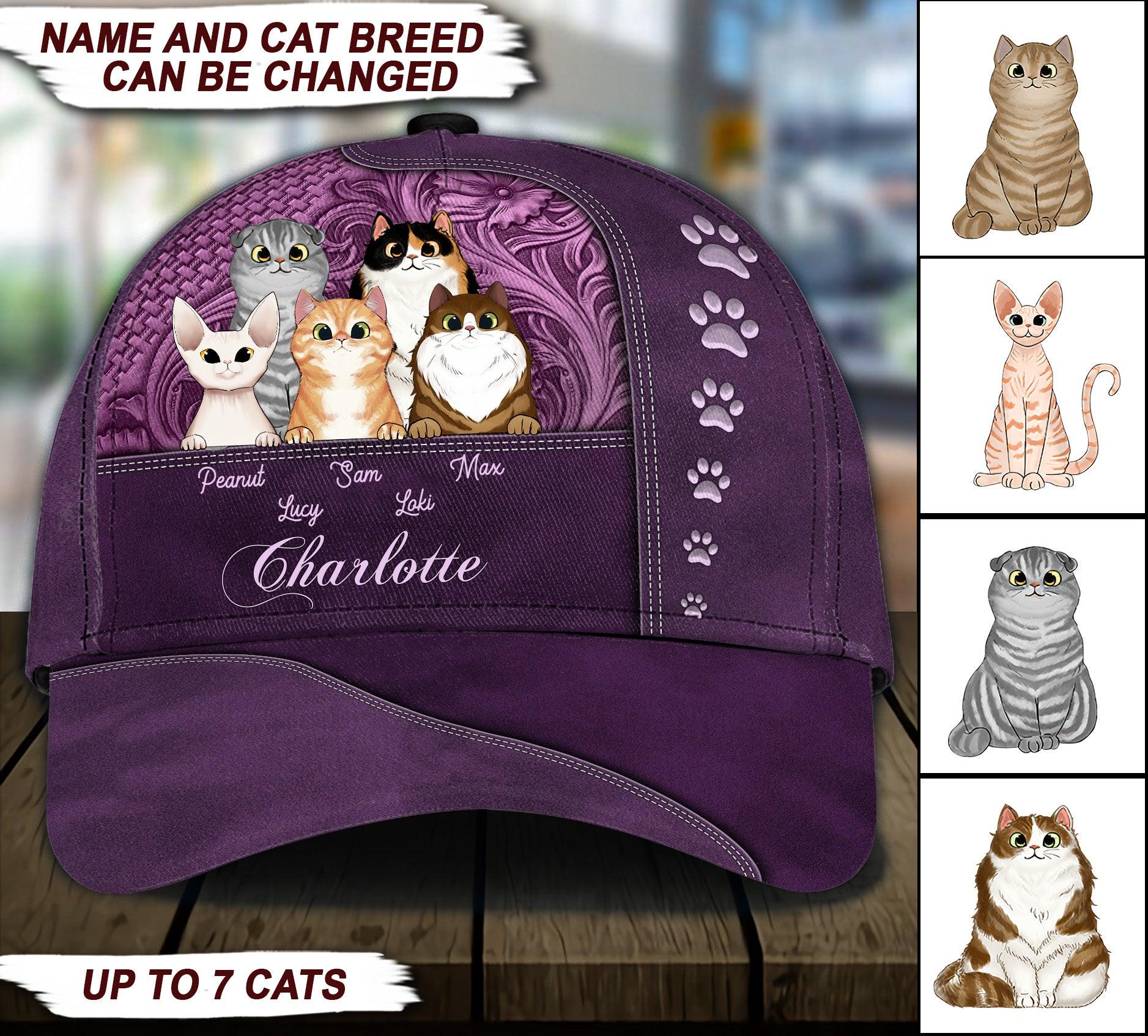 Cat Personalized Classic Cap, Personalized Gift for Cat Lovers, Cat Mom, Cat Dad Trucker Hats Custom Hats Gifts For Men & Women