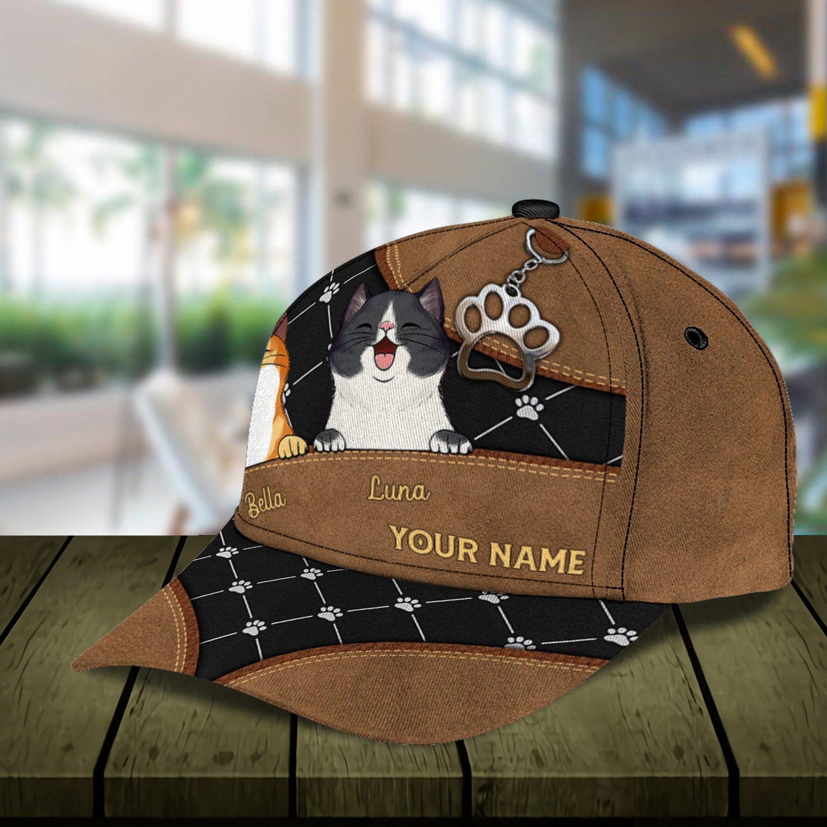 Cat Personalized Classic Cap, Personalized Gift for Cat Lovers, Cat Mom, Cat Dad Trucker Hats Custom Hats Gifts For Men & Women