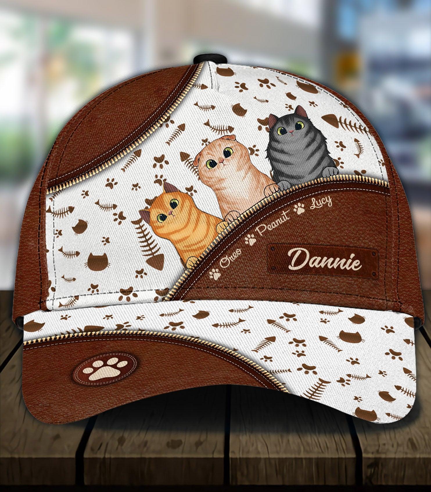 Cat Personalized Classic Cap, Personalized Gift for Cat Lovers, Cat Mom, Cat Dad Trucker Hats Custom Hats Gifts For Men & Women