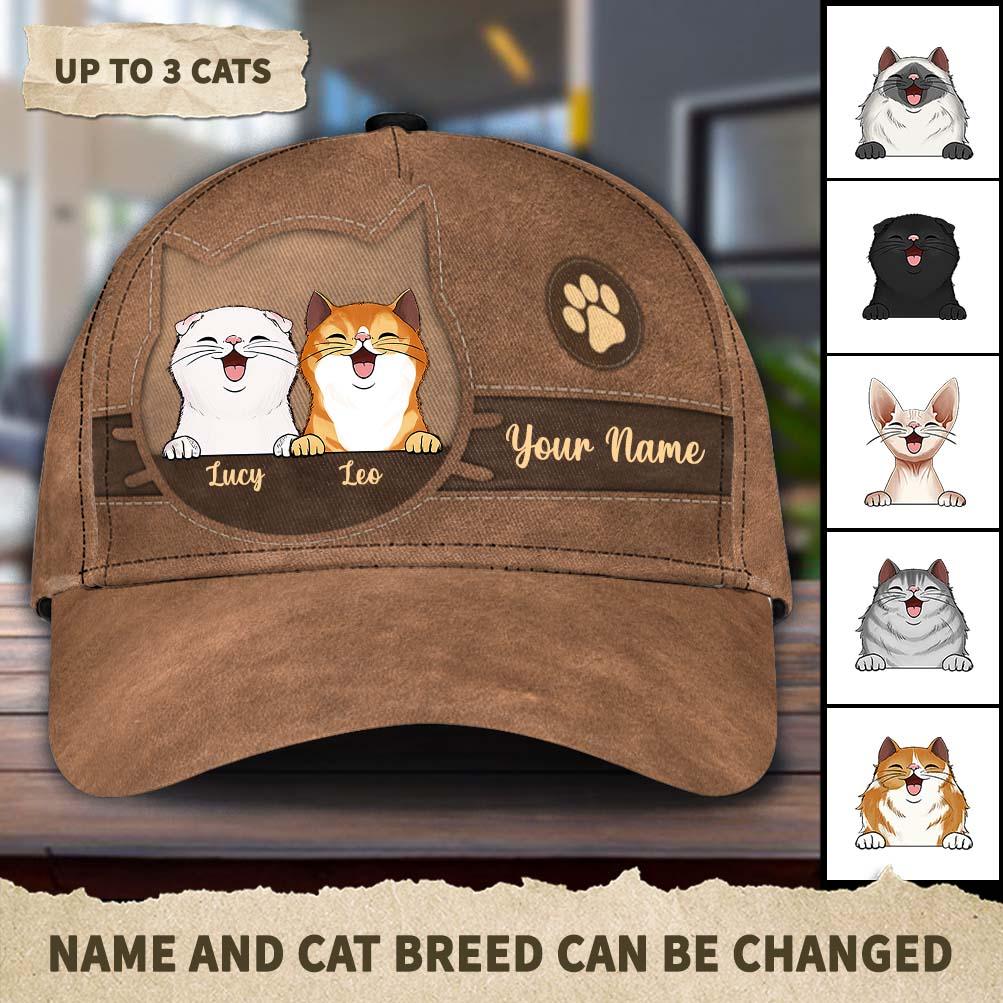 Cat Personalized Classic Cap, Personalized Gift for Cat Lovers, Cat Mom, Cat Dad Trucker Hats Custom Hats Gifts For Men & Women