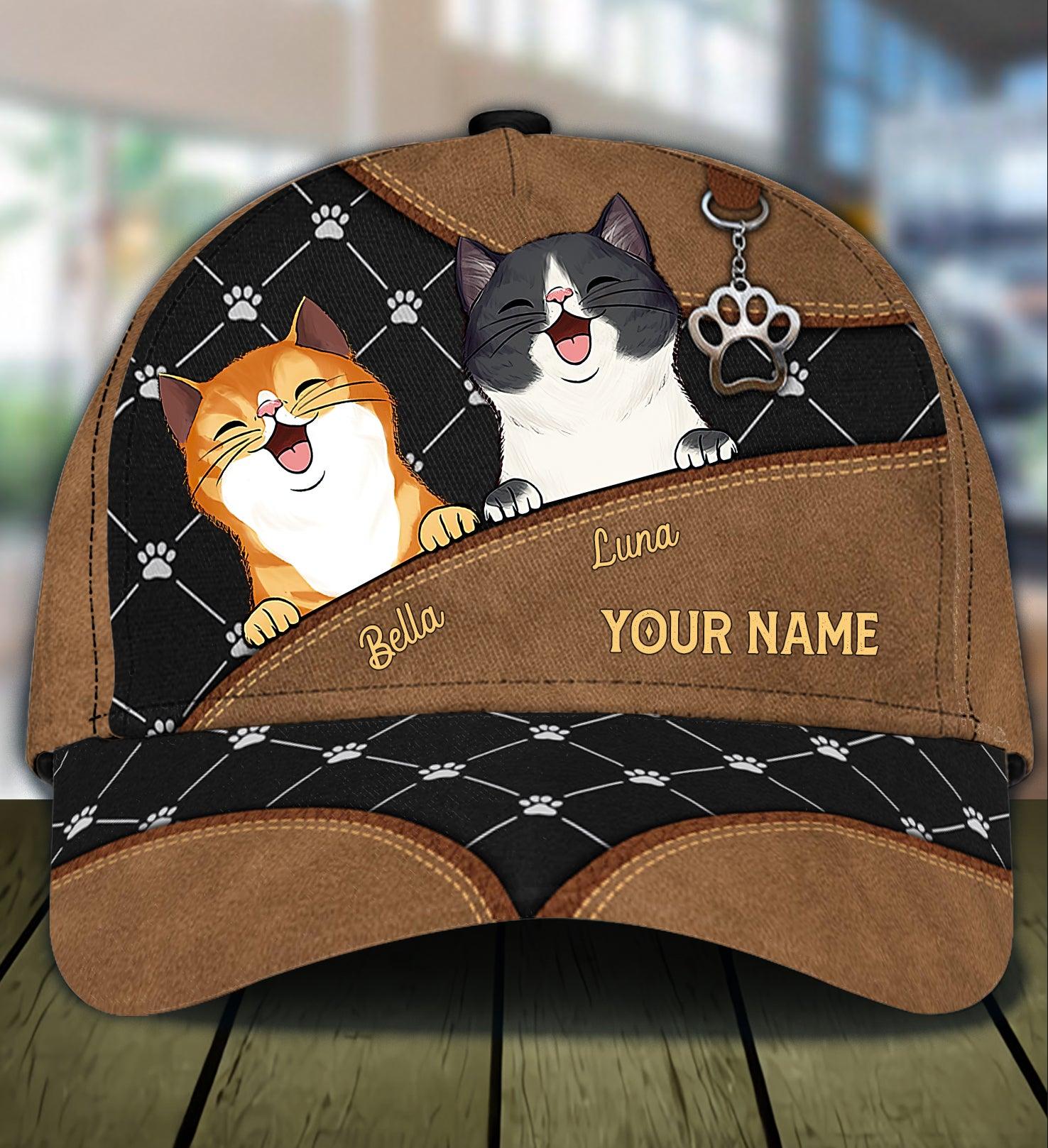 Cat Personalized Classic Cap, Personalized Gift for Cat Lovers, Cat Mom, Cat Dad Trucker Hats Custom Hats Gifts For Men & Women