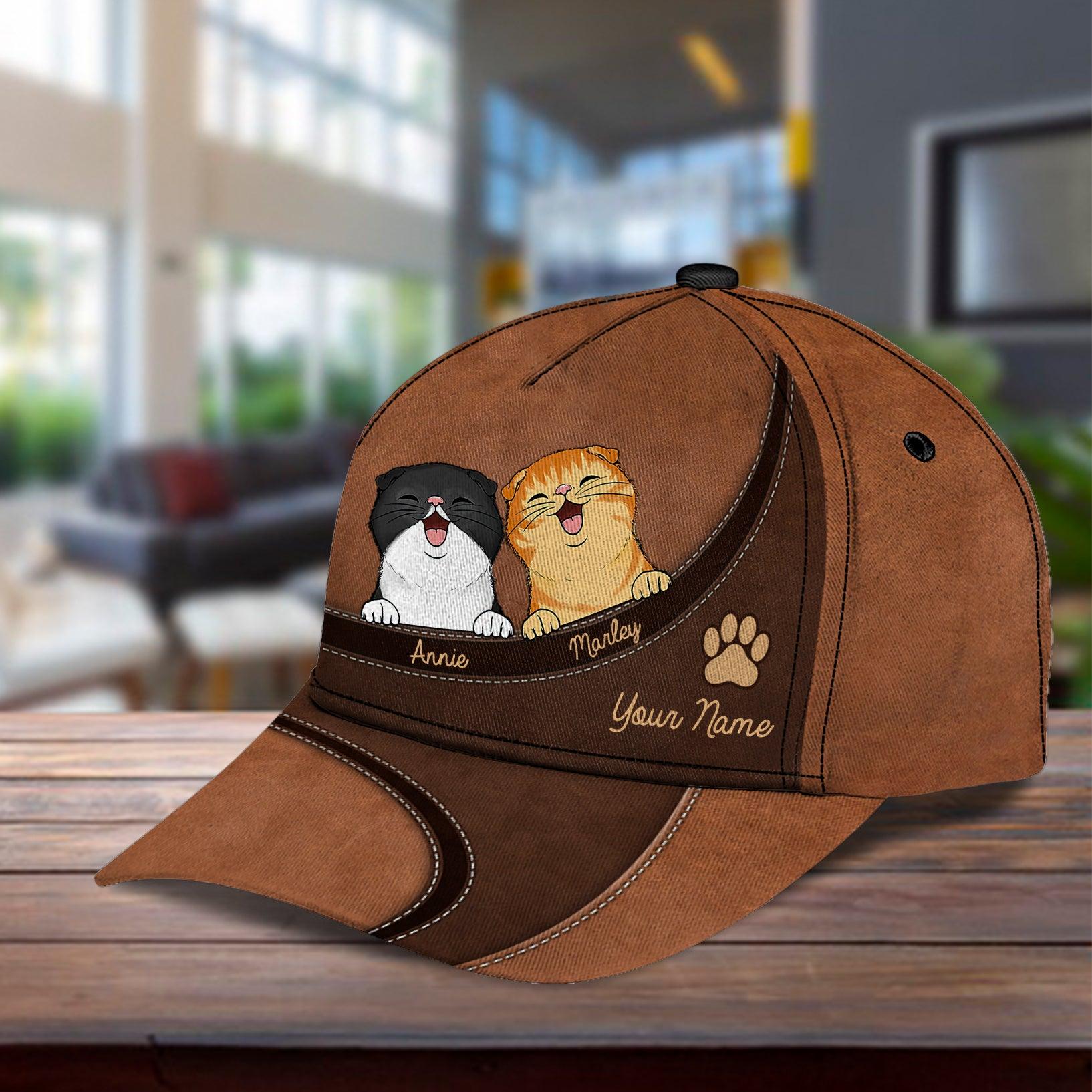 Cat Personalized Classic Cap, Personalized Gift for Cat Lovers, Cat Mom, Cat Dad Trucker Hats Custom Hats Gifts For Men & Women