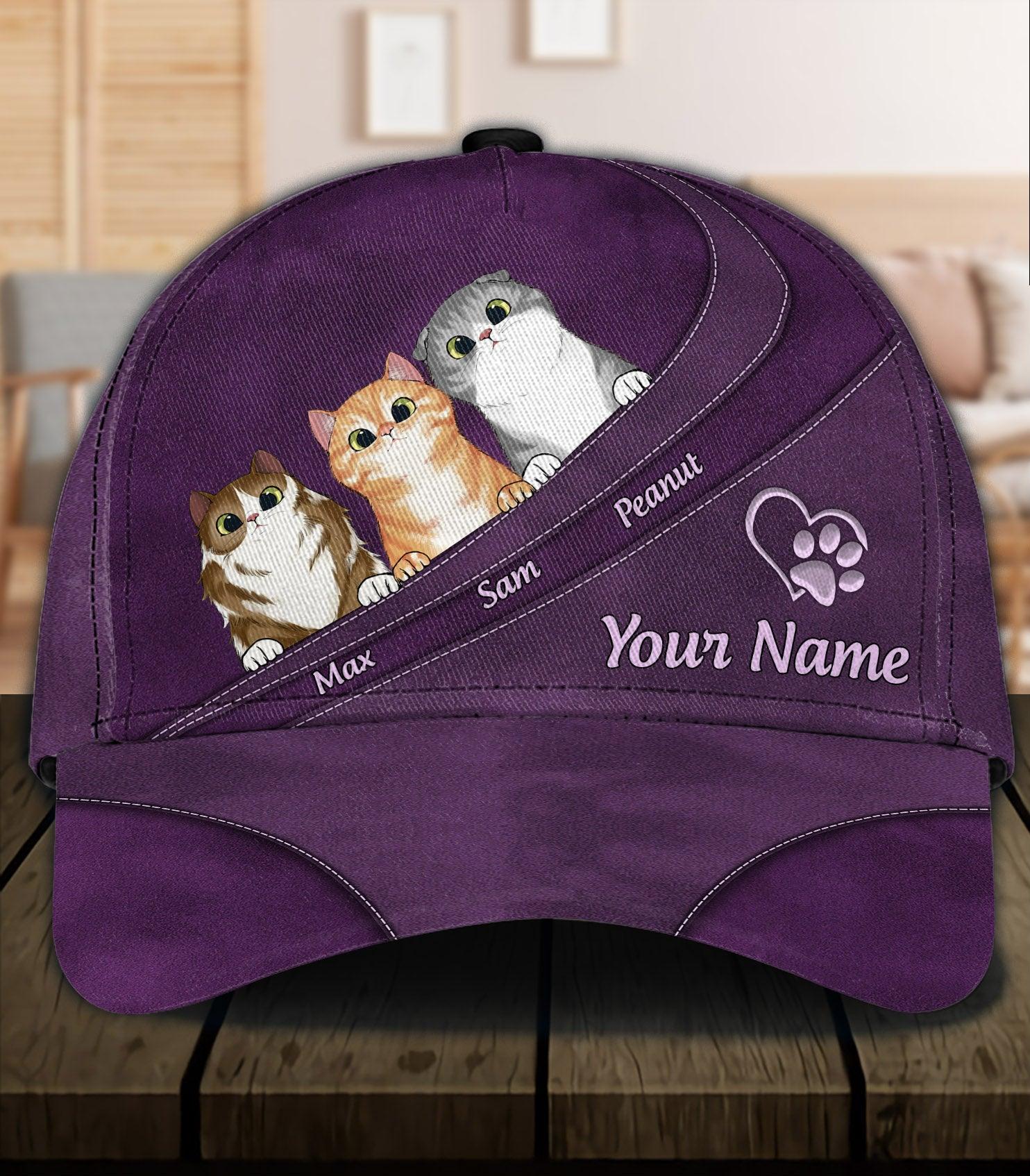 Cat Personalized Classic Cap, Personalized Gift for Cat Lovers, Cat Mom, Cat Dad Trucker Hats Custom Hats Gifts For Men & Women