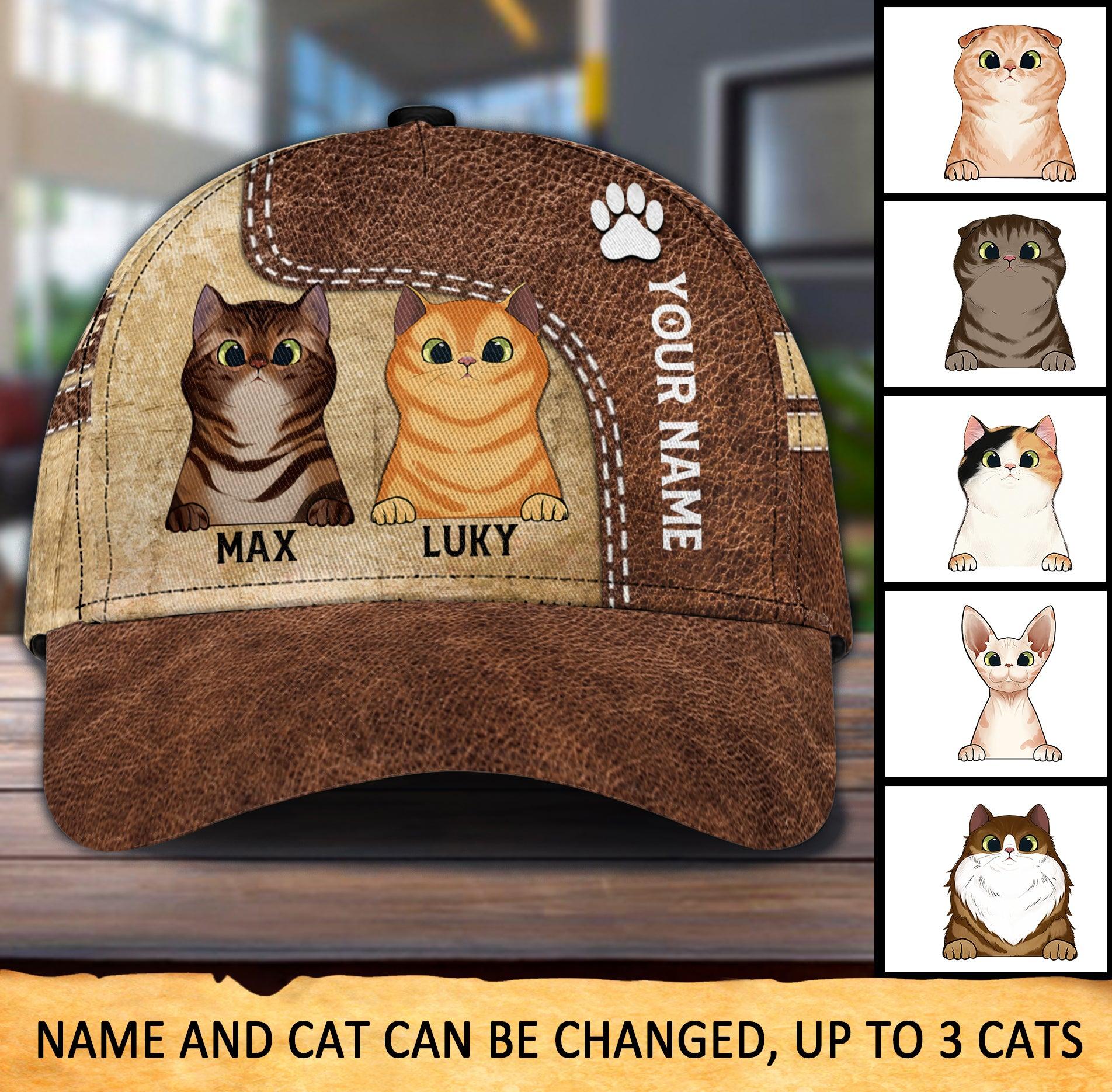 Cat Personalized Classic Cap, Personalized Gift for Cat Lovers, Cat Mom, Cat Dad Trucker Hats Custom Hats Gifts For Men & Women