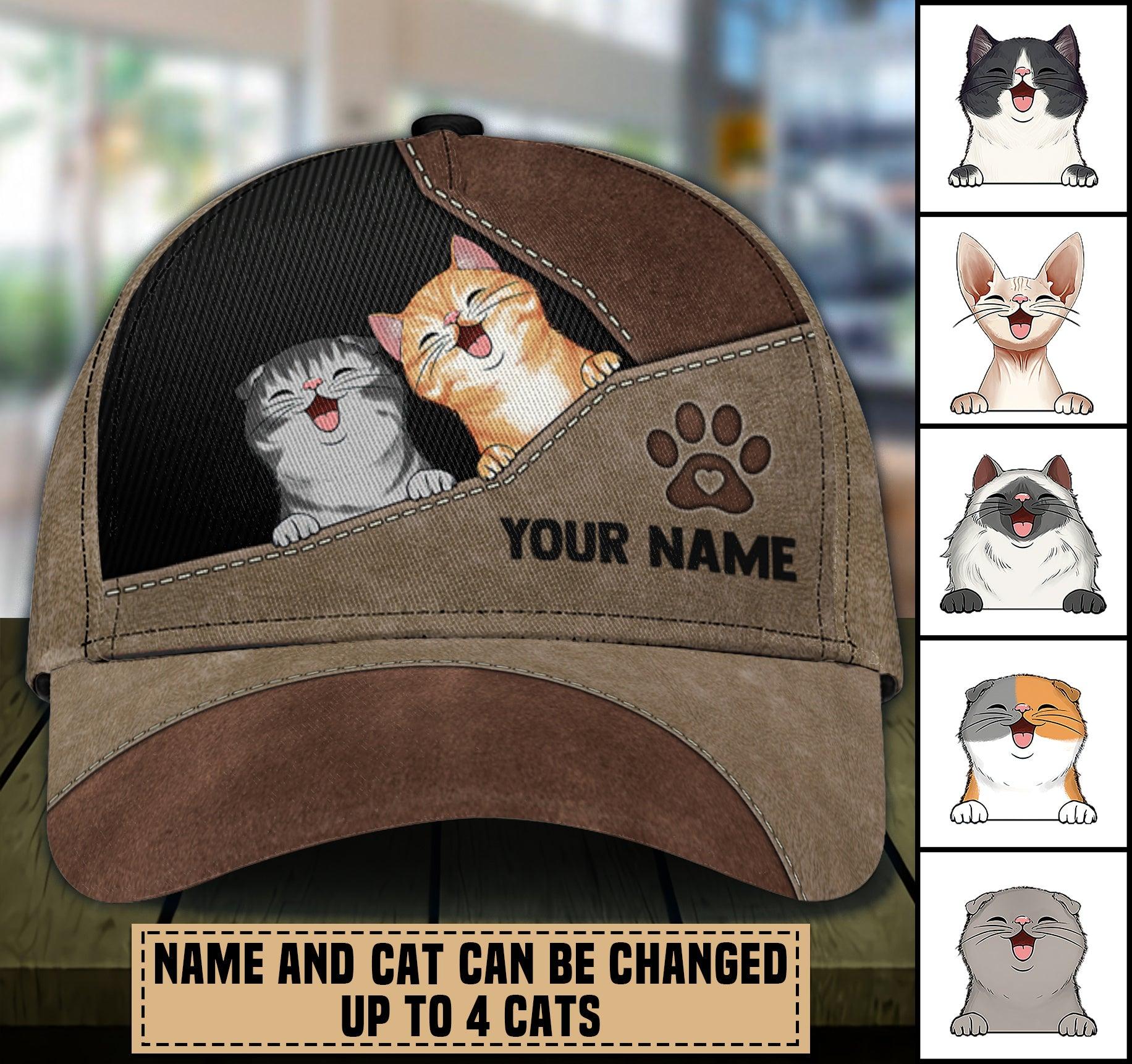 Cat Personalized Classic Cap, Personalized Gift for Cat Lovers, Cat Mom, Cat Dad Trucker Hats Custom Hats Gifts For Men & Women