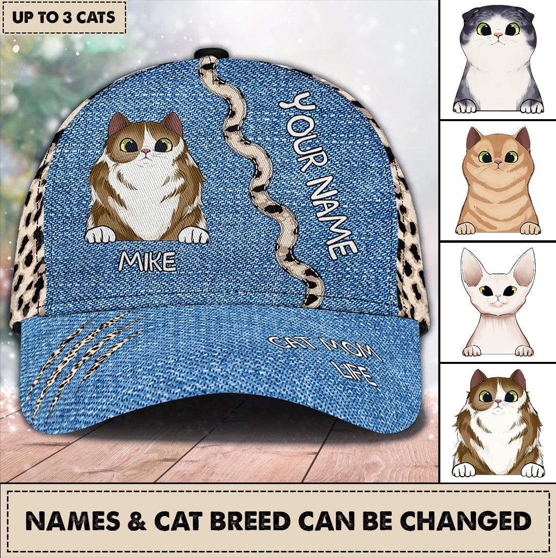 Cat Personalized Classic Cap, Personalized Gift for Cat Lovers, Cat Mom, Cat Dad Trucker Hats Custom Hats Gifts For Men & Women