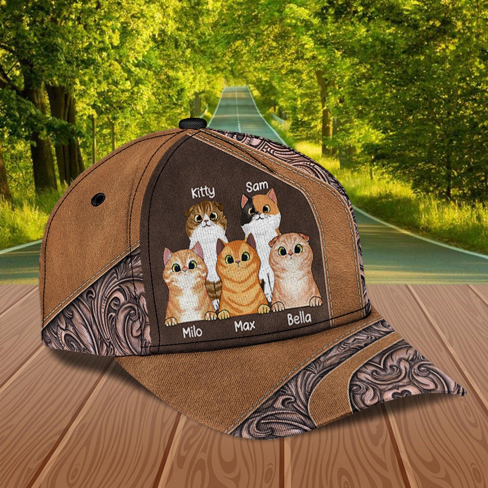 Cat Personalized Classic Cap, Personalized Gift for Cat Lovers, Cat Mom, Cat Dad Trucker Hats Custom Hats Gifts For Men & Women