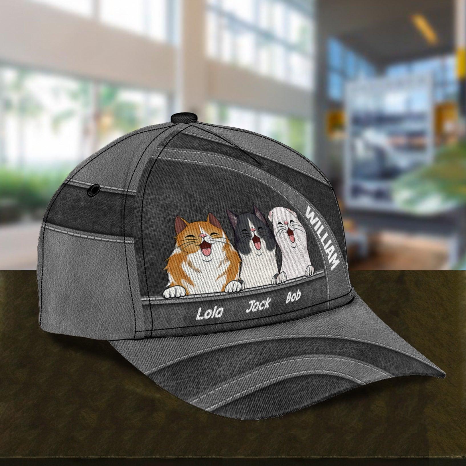 Cat Personalized Classic Cap, Personalized Gift for Cat Lovers, Cat Mom, Cat Dad Trucker Hats Custom Hats Gifts For Men & Women