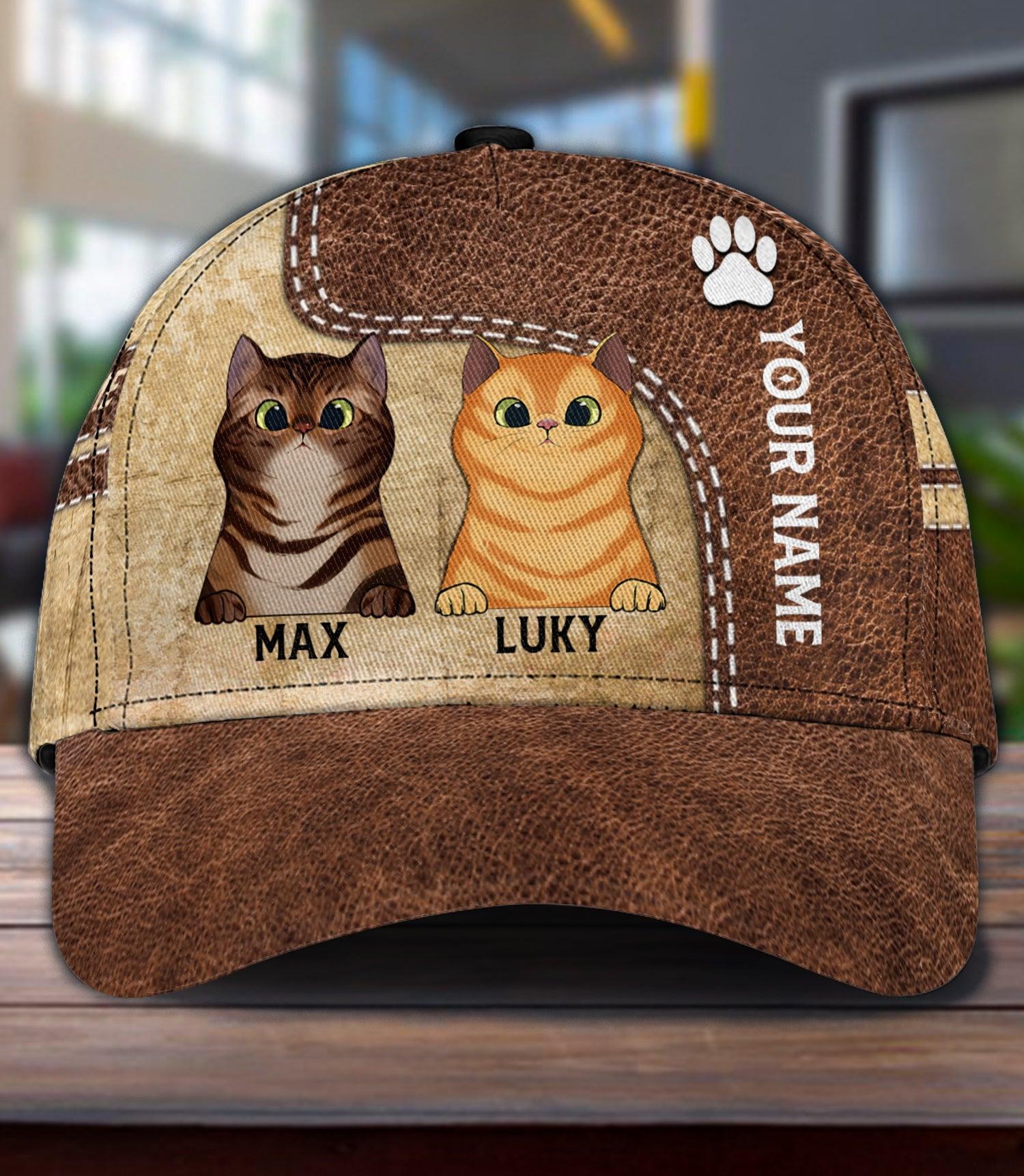 Cat Personalized Classic Cap, Personalized Gift for Cat Lovers, Cat Mom, Cat Dad Trucker Hats Custom Hats Gifts For Men & Women