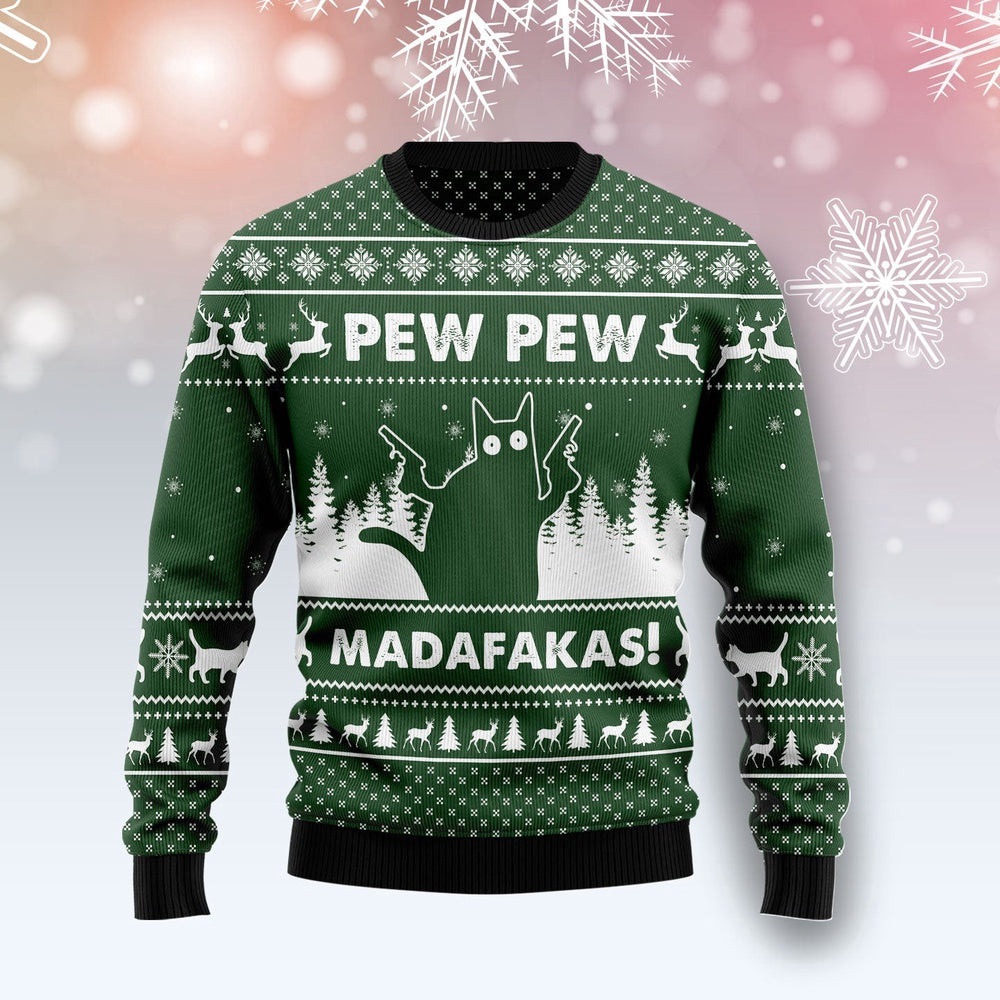 Cat Pew Pew Madafakas Ugly Christmas Sweater Gift For Christmas