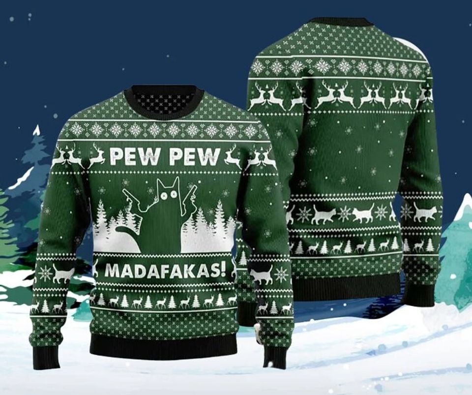 Cat Pew Pew Meme Christmas Sweater - Unisex Style